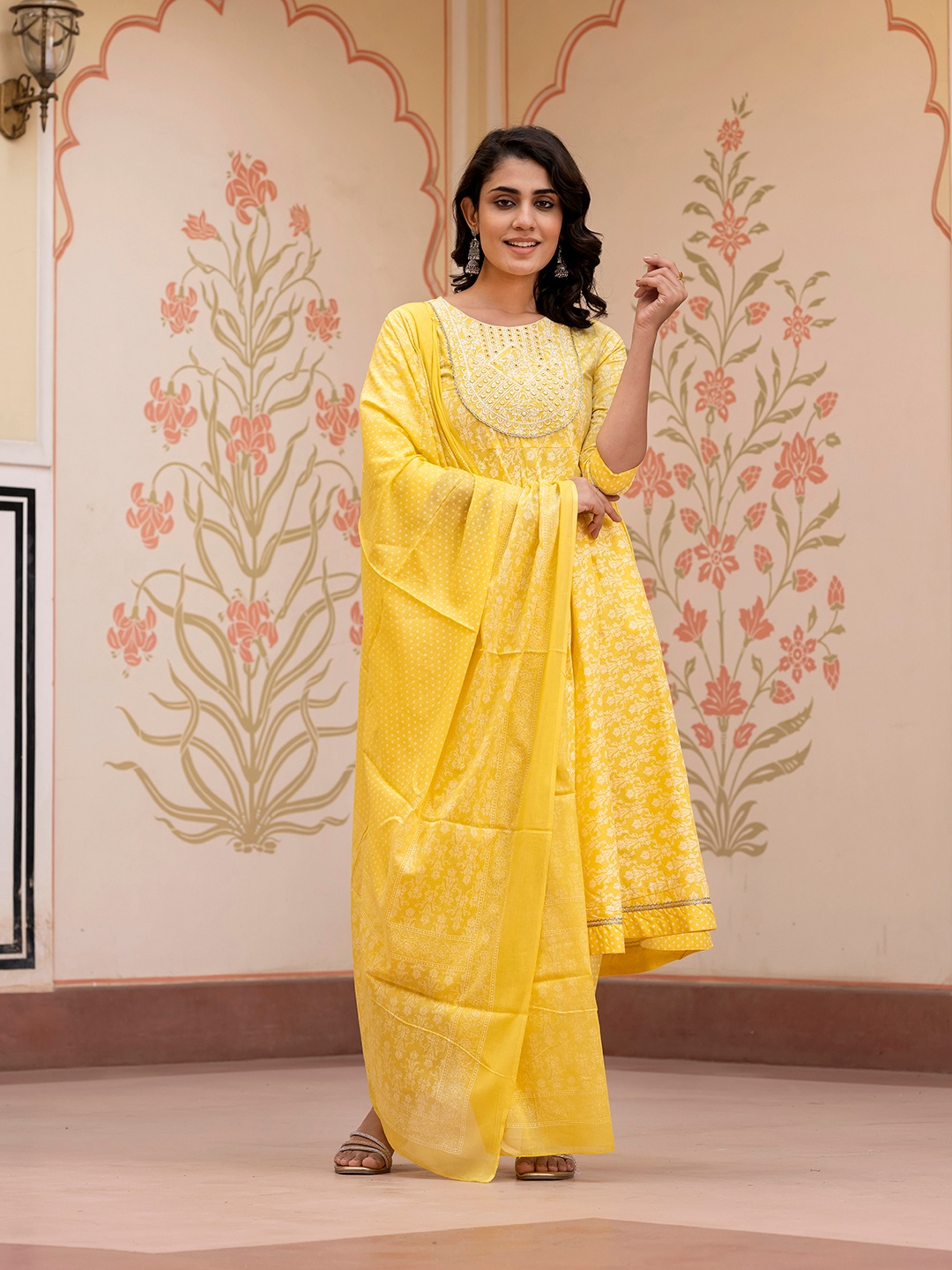 KALINI Women Ethnic Motifs Printed Regular Pure Cotton Kurta with Trousers & With Dupatta, Yellow
KALINI Women Ethnic Motifs Printed Regular Pure Cotton Kurta with Trousers & With Dupatta, Yellow