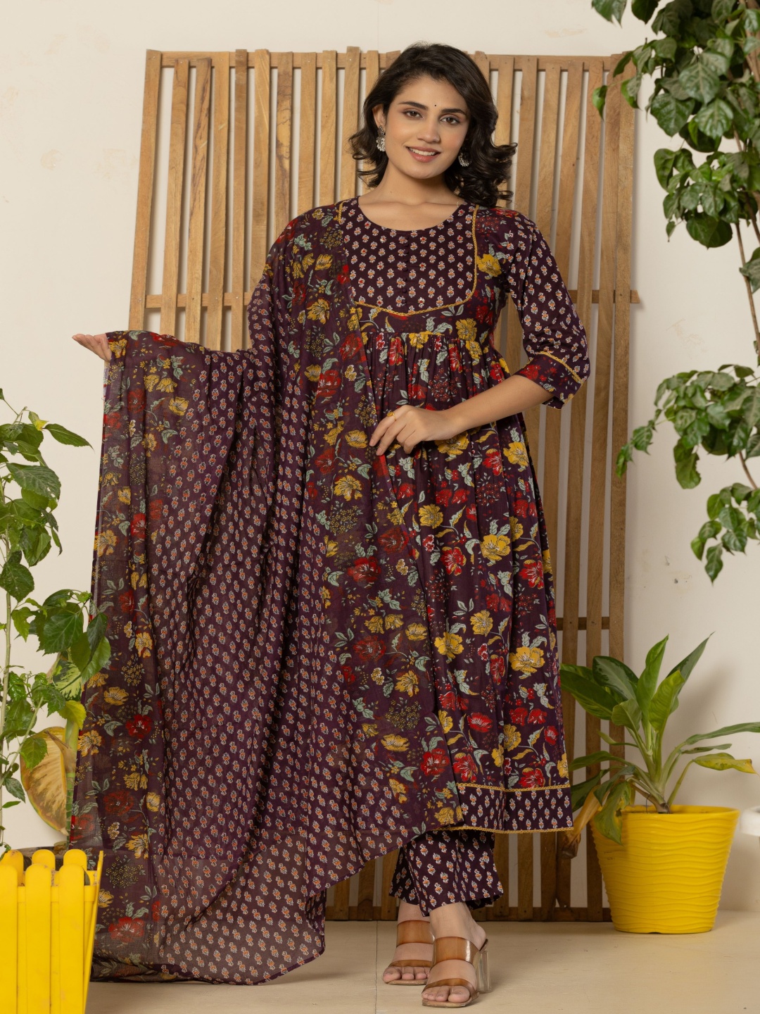 Krati Creations Women Floral Printed Empire Pure Cotton Kurta with Trousers & With Dupatta, Coffee brown
Krati Creations Women Floral Printed Empire Pure Cotton Kurta with Trousers & With Dupatta, Coffee brown