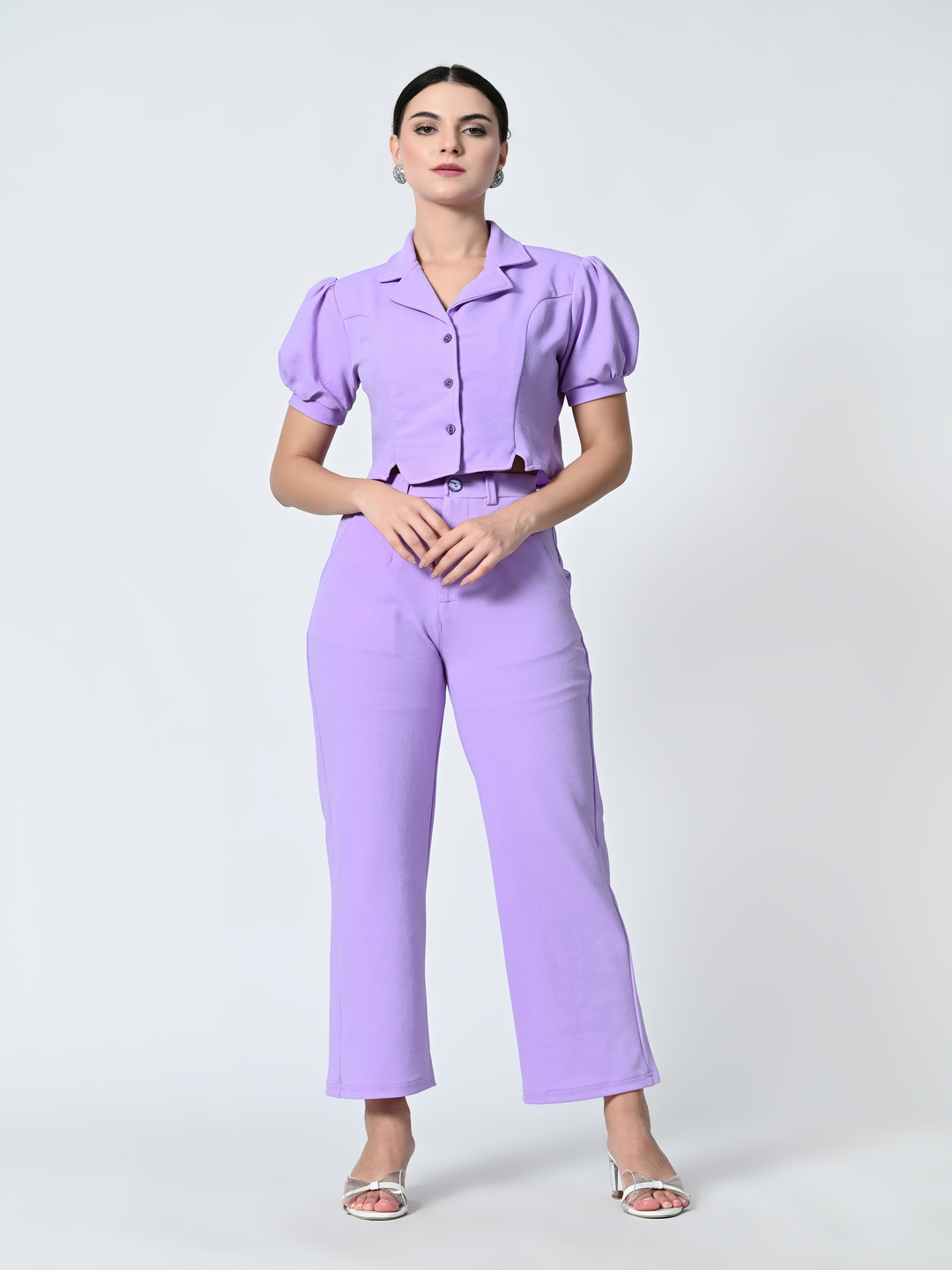 SHAHVEER CREATION Shirt Collar Shirt With Trousers Co-Ords, Purple 
SHAHVEER CREATION Shirt Collar Shirt With Trousers Co-Ords, Purple