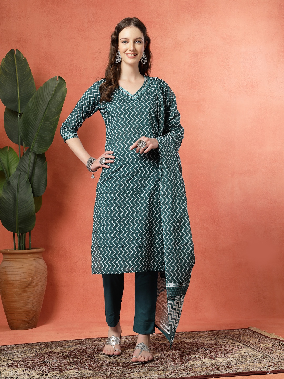 KALINI Women Ethnic Motifs Printed Regular Pure Cotton Kurta with Trousers & With Dupatta, Sea green
KALINI Women Ethnic Motifs Printed Regular Pure Cotton Kurta with Trousers & With Dupatta, Sea green