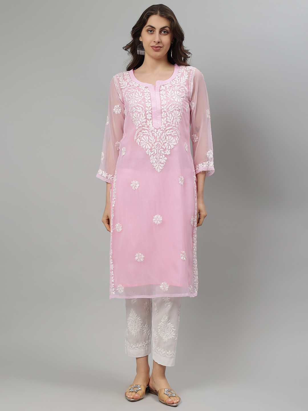 Seva Chikan Floral Embroidered Notch Neck Lucknowi Chikankari Straight Kurta, Pink
Seva Chikan Floral Embroidered Notch Neck Lucknowi Chikankari Straight Kurta, Pink