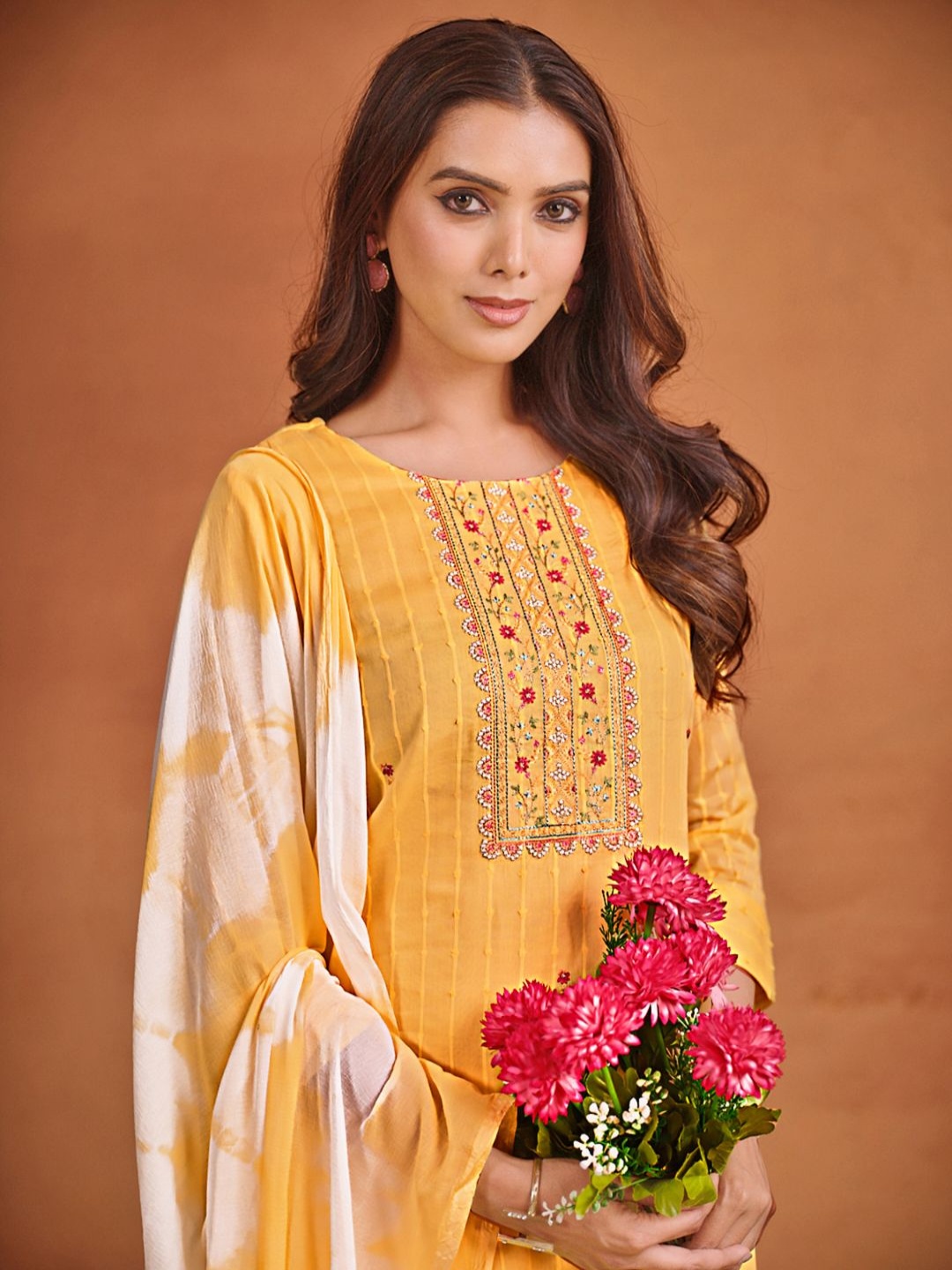Sangria Women Pure Cotton Straight Embroidered Kurta Pant With Dupatta Set, Yellow
Sangria Women Pure Cotton Straight Embroidered Kurta Pant With Dupatta Set, Yellow