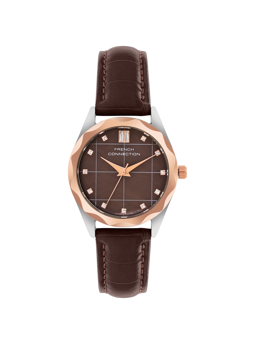 French Connection Women Embellished Dial & Leather Straps Analogue Watch FCB11BRL, Brown
French Connection Women Embellished Dial & Leather Straps Analogue Watch FCB11BRL, Brown