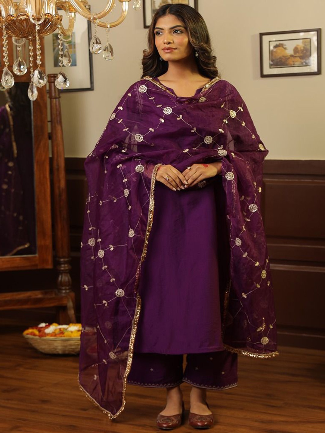 ASRUMO Women Ethnic Motifs Embroidered Regular Chanderi Silk Kurta with Trousers & With Dupatta, Purple
ASRUMO Women Ethnic Motifs Embroidered Regular Chanderi Silk Kurta with Trousers & With Dupatta, Purple