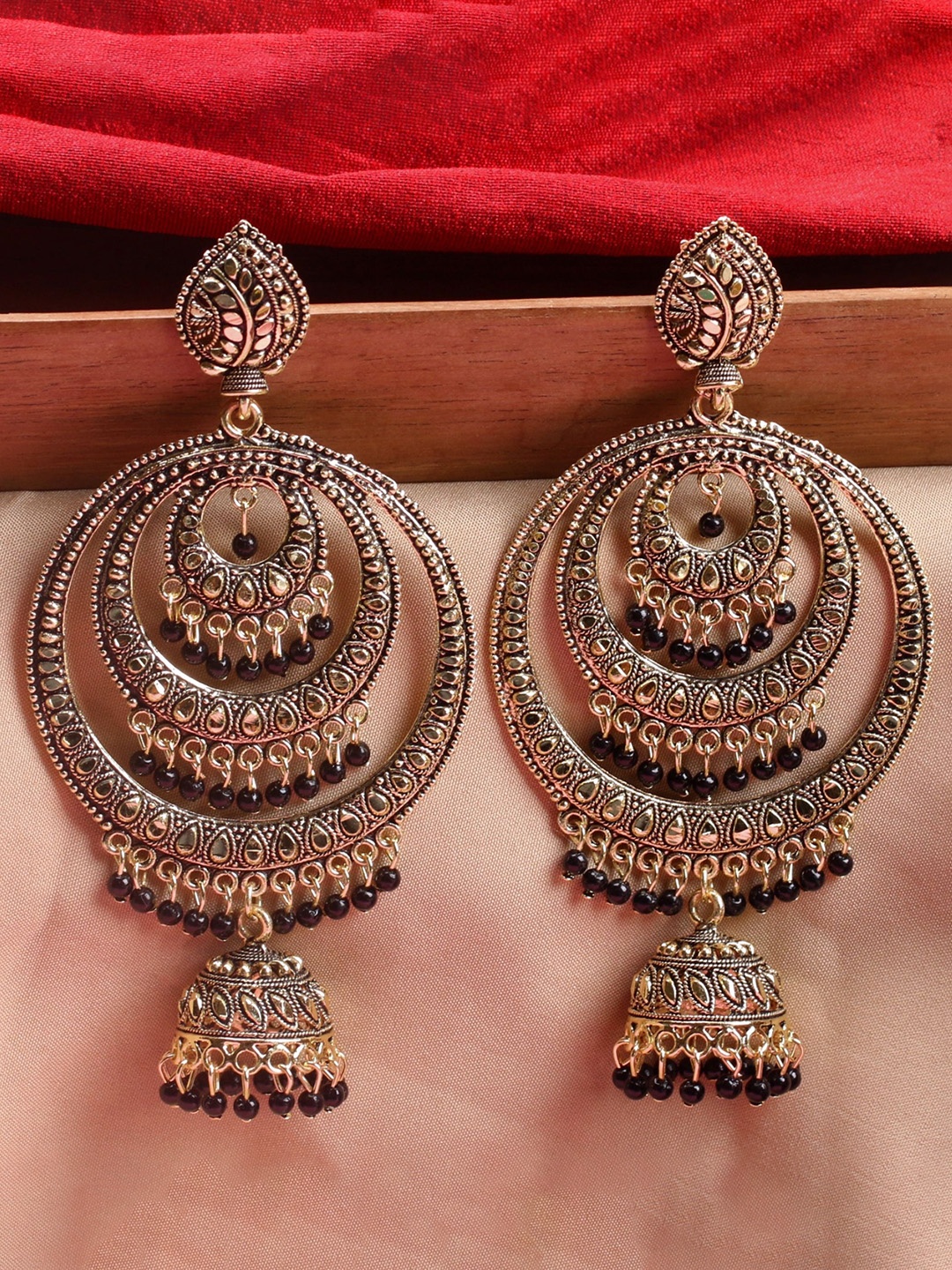 Anouk Gold Plated Artificial Stones Studded And Beaded Crescent Shaped Chandbalis, Black
Anouk Gold Plated Artificial Stones Studded And Beaded Crescent Shaped Chandbalis, Black