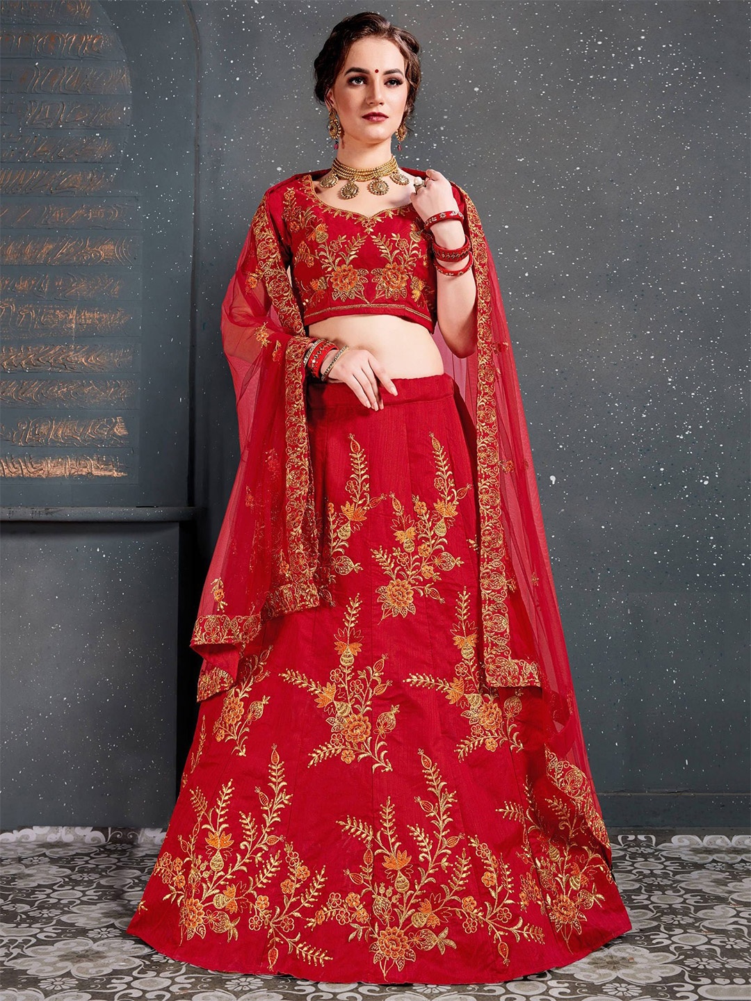 DIVASTRI Embroidered Zari Work Semi-Stitched Velvet Lehenga & Blouse With Dupatta, Red
DIVASTRI Embroidered Zari Work Semi-Stitched Velvet Lehenga & Blouse With Dupatta, Red