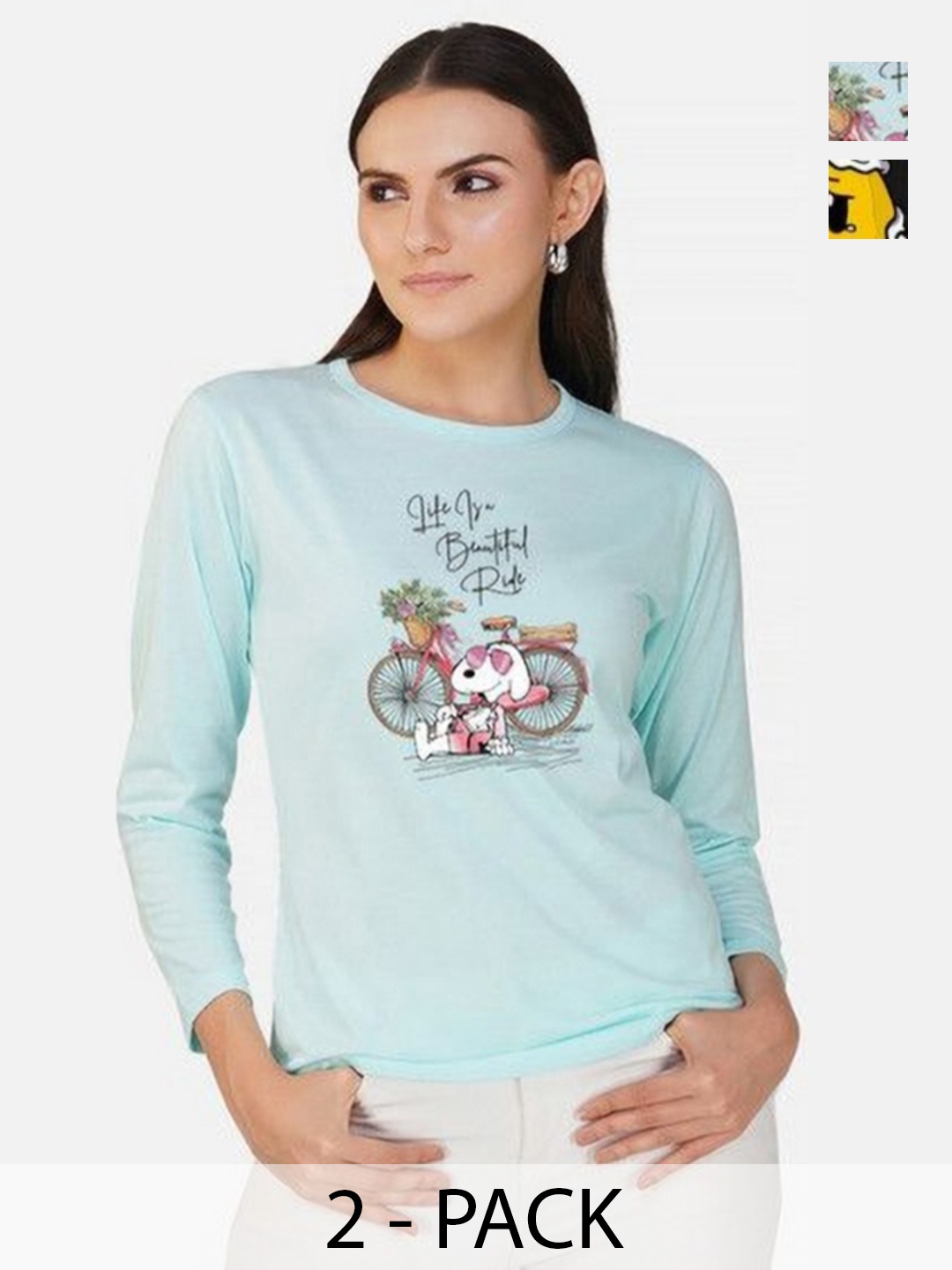 Metronaut Women Pack of 2 Bio Finish Graphic Printed Round Neck Cotton T-shirts, Turquoise blue
Metronaut Women Pack of 2 Bio Finish Graphic Printed Round Neck Cotton T-shirts, Turquoise blue