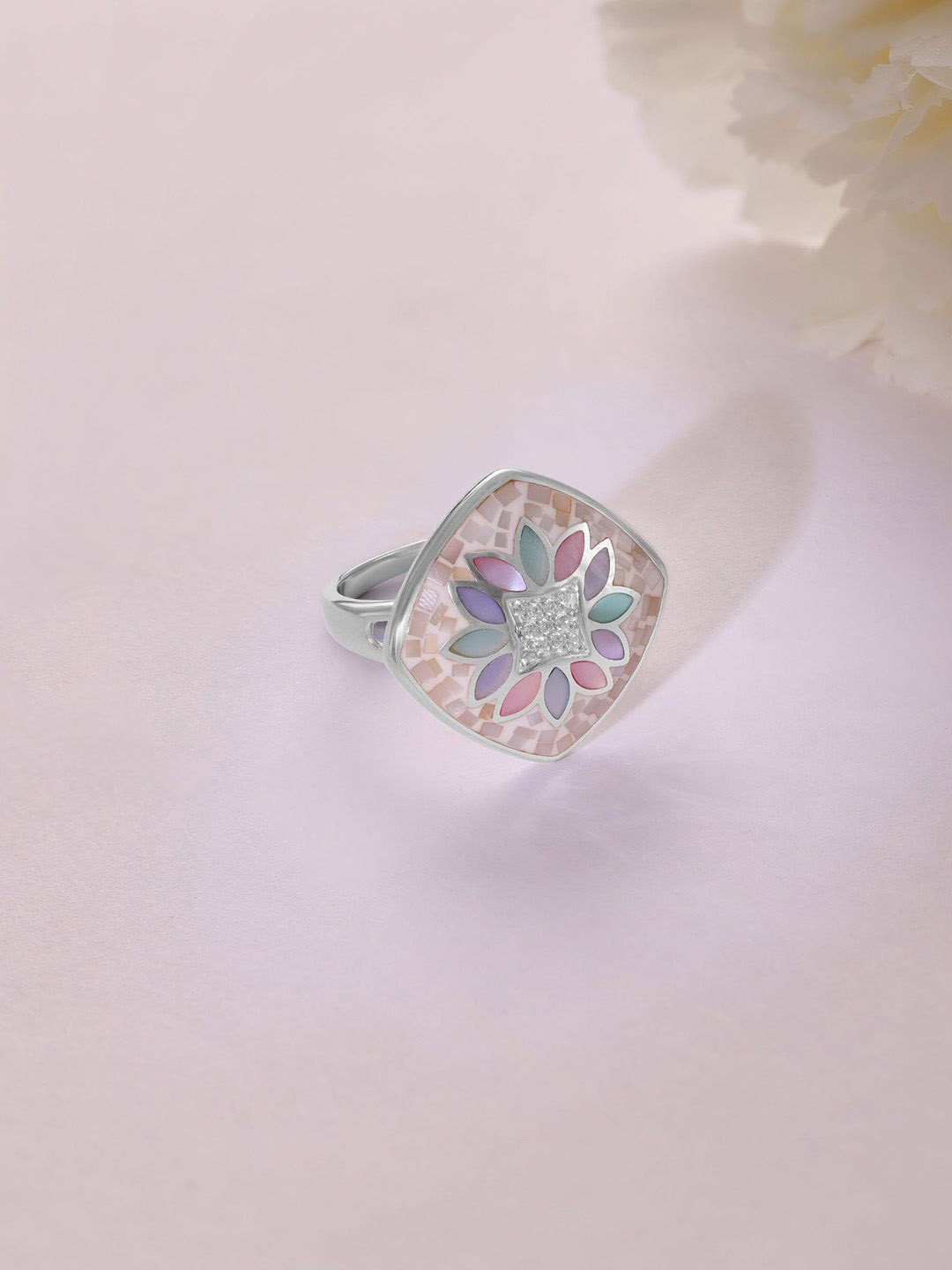 Mia by Tanishq 925 Sterling Silver Cubic Zirconia Studded Enamelled Oasis Finger Ring
Mia by Tanishq 925 Sterling Silver Cubic Zirconia Studded Enamelled Oasis Finger Ring