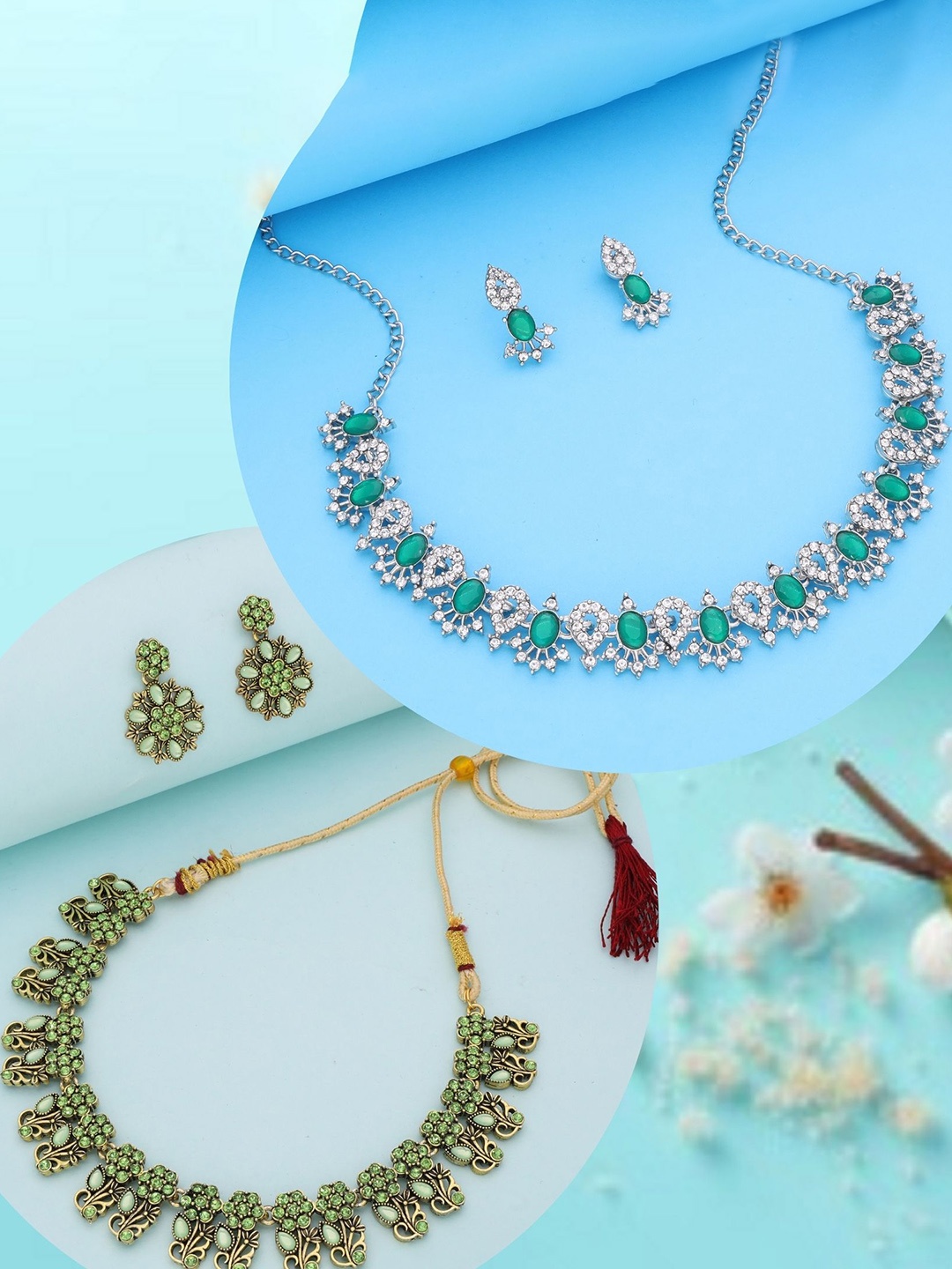 DIVASTRI Set Of 2 Gold-Plated & Silver-Plated Artificial Stones Studded Jewellery Sets
DIVASTRI Set Of 2 Gold-Plated & Silver-Plated Artificial Stones Studded Jewellery Sets