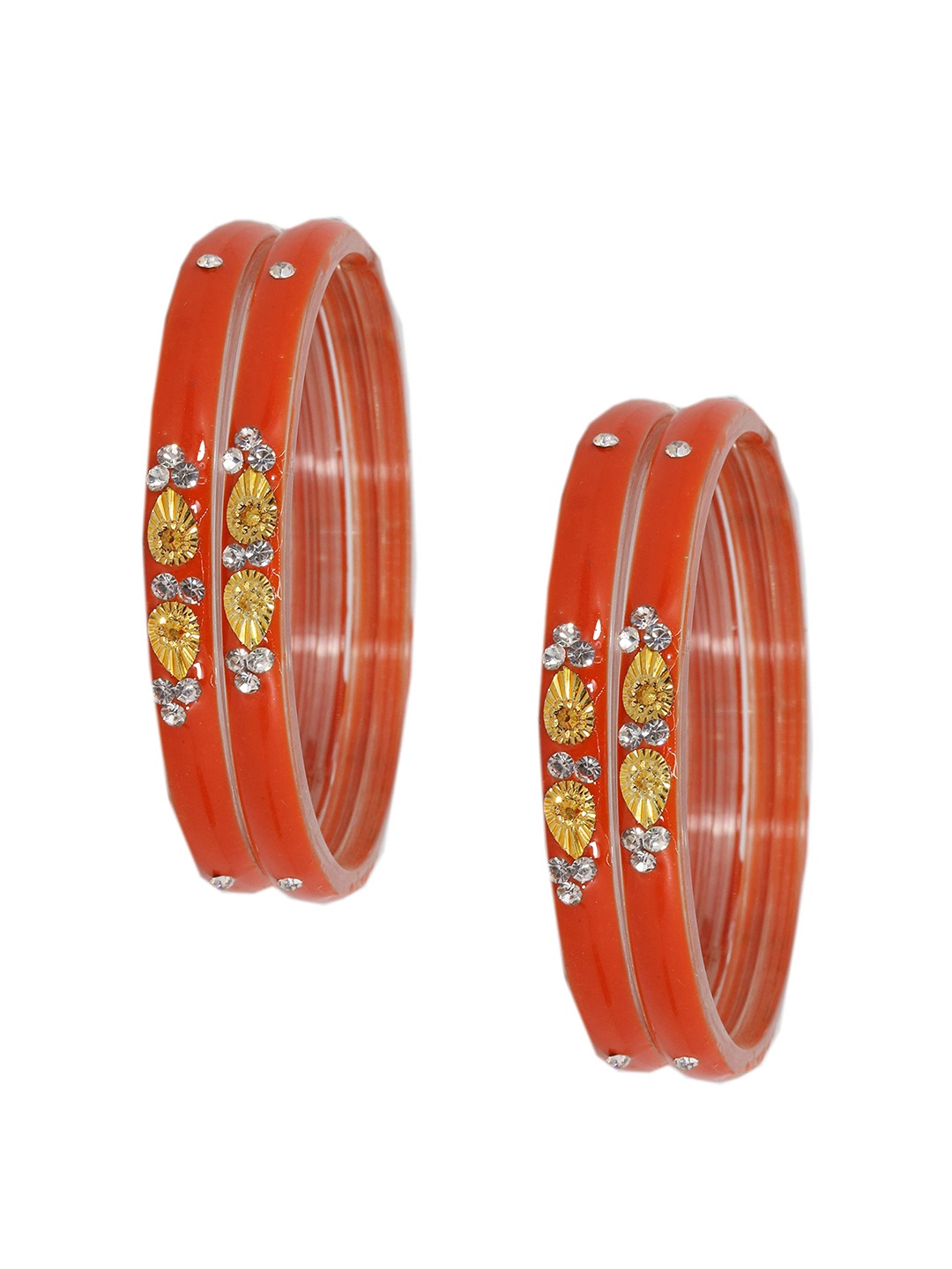 ZULKA Set Of 4 Glass with Zircon Gemstone and Beads Studded Glossy Kada Bangles, Orange
ZULKA Set Of 4 Glass with Zircon Gemstone and Beads Studded Glossy Kada Bangles, Orange
