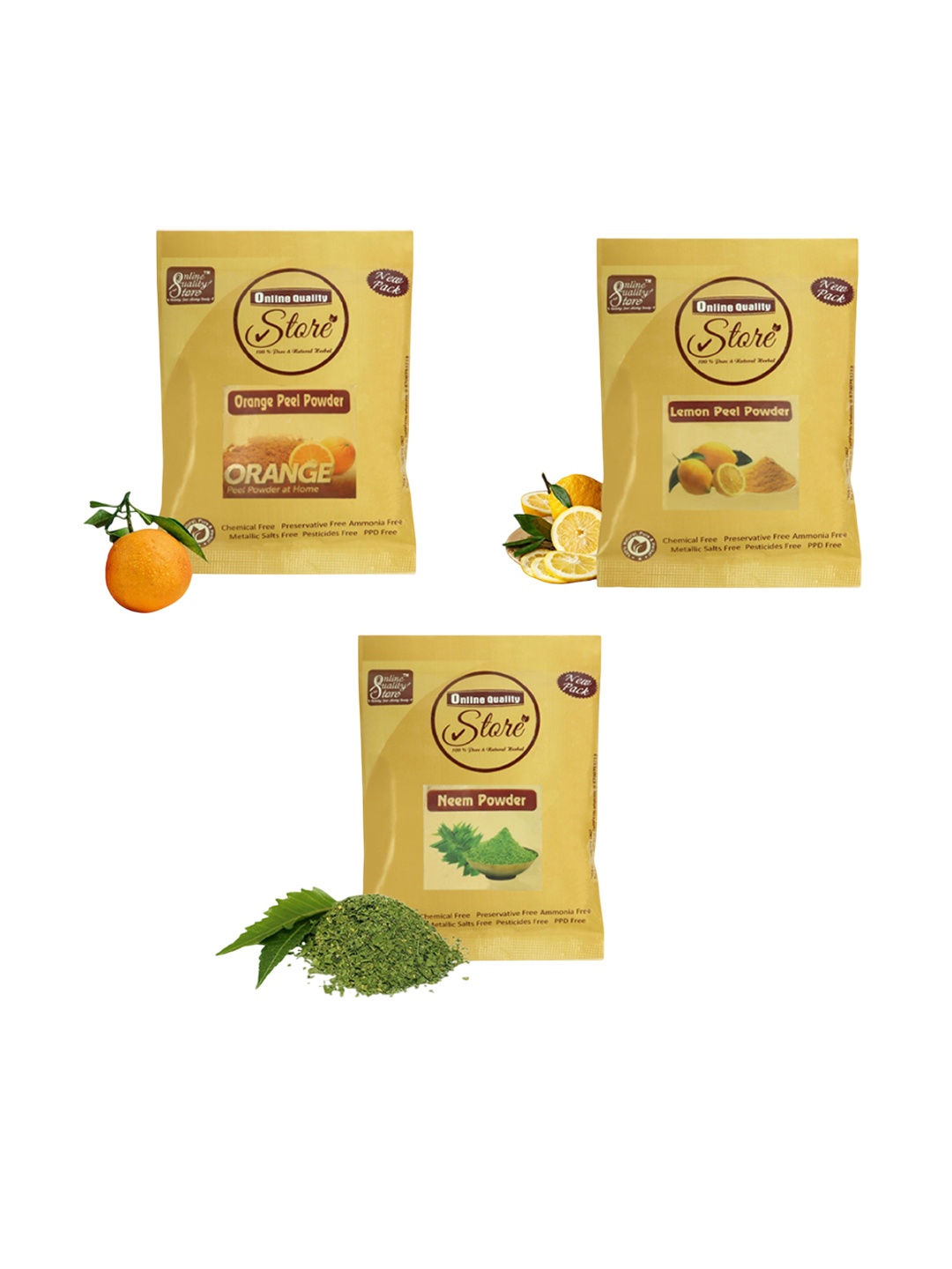 Online Quality Store Set Of 3 Lemon, Neem & Orange Powder For Acne or Blemishes-50 g Each, Yellow
Online Quality Store Set Of 3 Lemon, Neem & Orange Powder For Acne or Blemishes-50 g Each, Yellow
