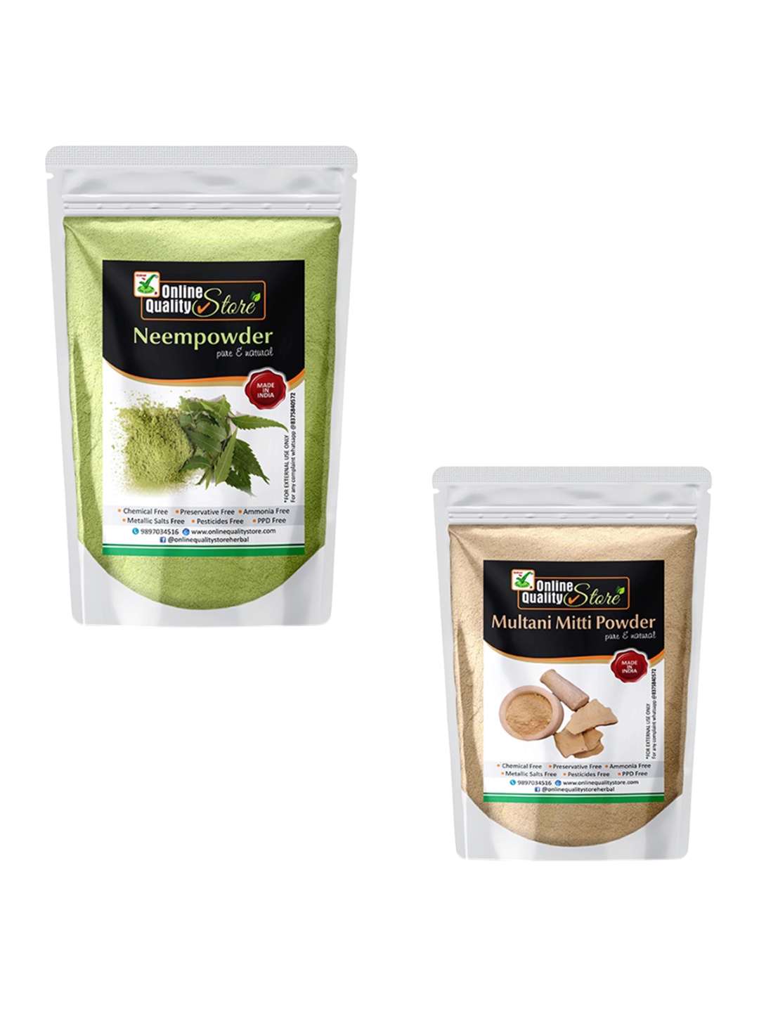 Online Quality Store Set Of 2 Multani Mitti And Neem Powder For Skin - 240 g Each, Beige
Online Quality Store Set Of 2 Multani Mitti And Neem Powder For Skin - 240 g Each, Beige