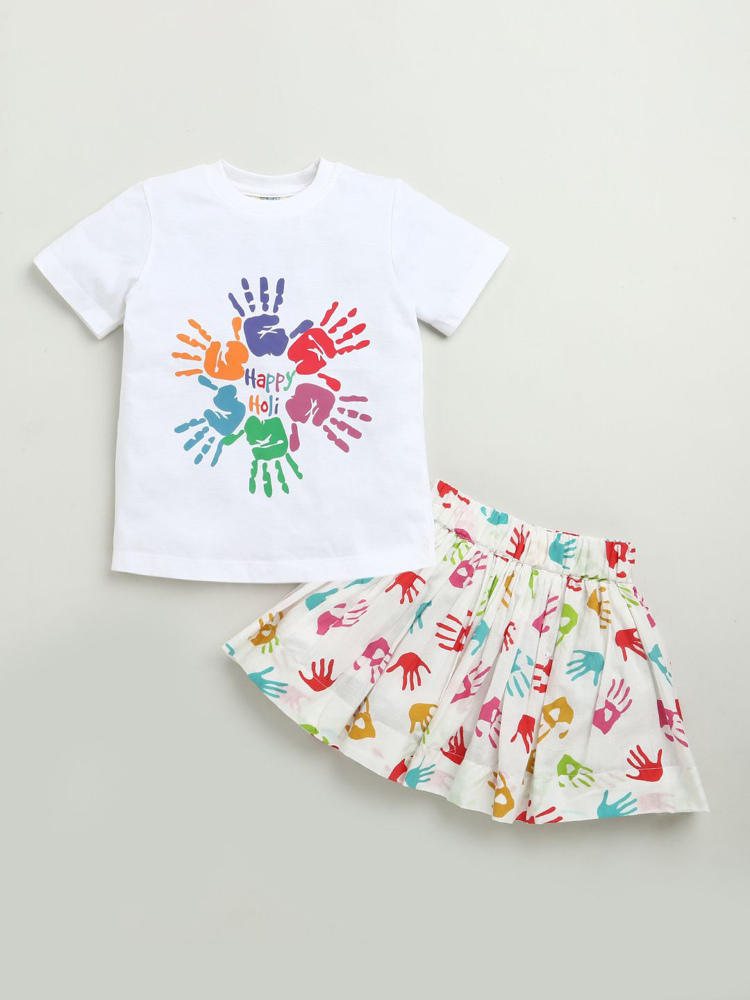 ZIP ZAP ZOOP Girls Holi Printed Round Neck Pure Cotton T-shirt With Skirt, White
ZIP ZAP ZOOP Girls Holi Printed Round Neck Pure Cotton T-shirt With Skirt, White