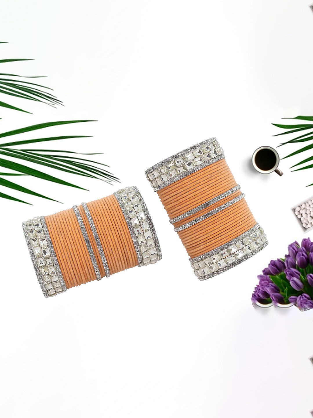 ZULKA Set Of 68 Silver-Plated Metal With Cubic Zircon Gemstone And Velvet Studded Bangles
ZULKA Set Of 68 Silver-Plated Metal With Cubic Zircon Gemstone And Velvet Studded Bangles