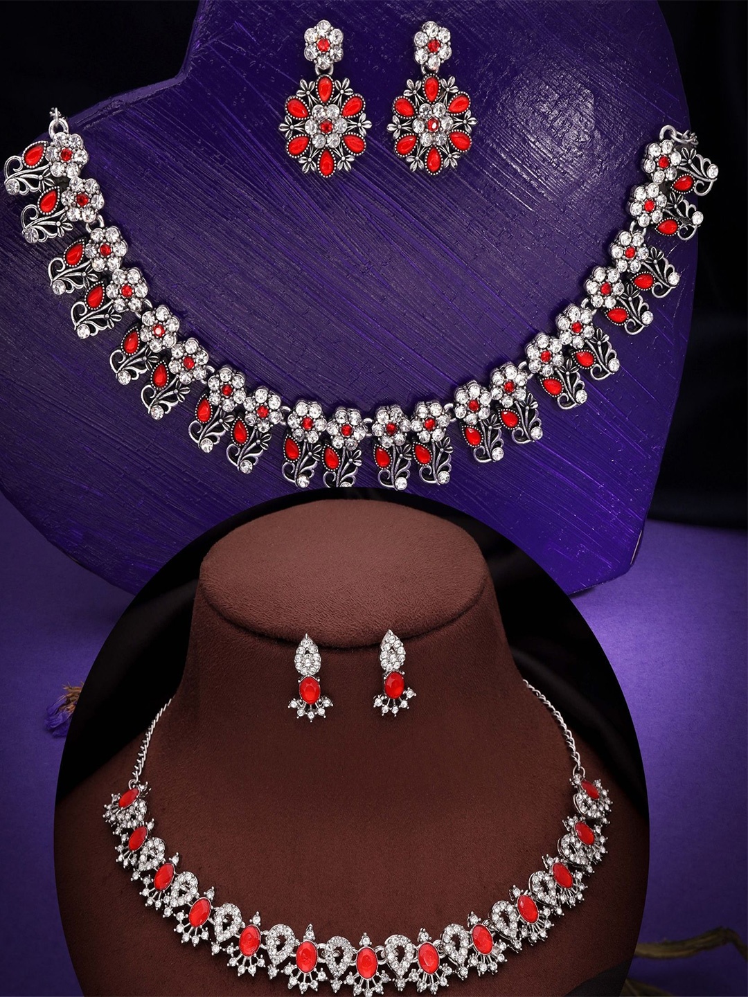 DIVASTRI Set Of 2 Silver Plated & Gold Plated American Diamond Studded Jewellery Sets
DIVASTRI Set Of 2 Silver Plated & Gold Plated American Diamond Studded Jewellery Sets