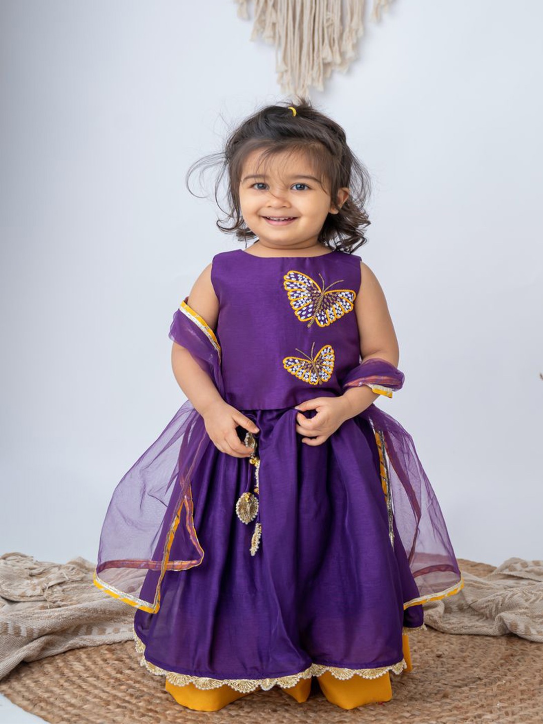 LABEL NEETI Girls Ready to Wear Embroidered Butterly Blouse & Lehenga With Dupatta, Purple
LABEL NEETI Girls Ready to Wear Embroidered Butterly Blouse & Lehenga With Dupatta, Purple
