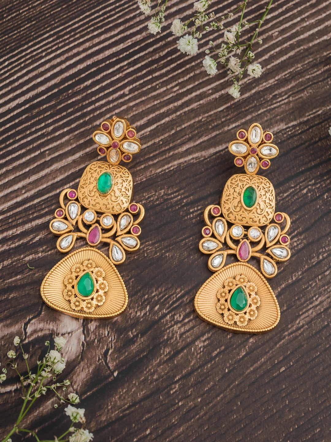vivinia BY VIDHI MEHRA Gold-Plated Artificial Stones Studded Contemporary Drop Earrings
vivinia BY VIDHI MEHRA Gold-Plated Artificial Stones Studded Contemporary Drop Earrings