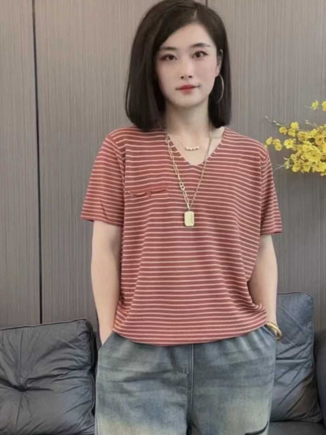 StyleCast Women Striped V-Neck T-shirt, Red
StyleCast Women Striped V-Neck T-shirt, Red