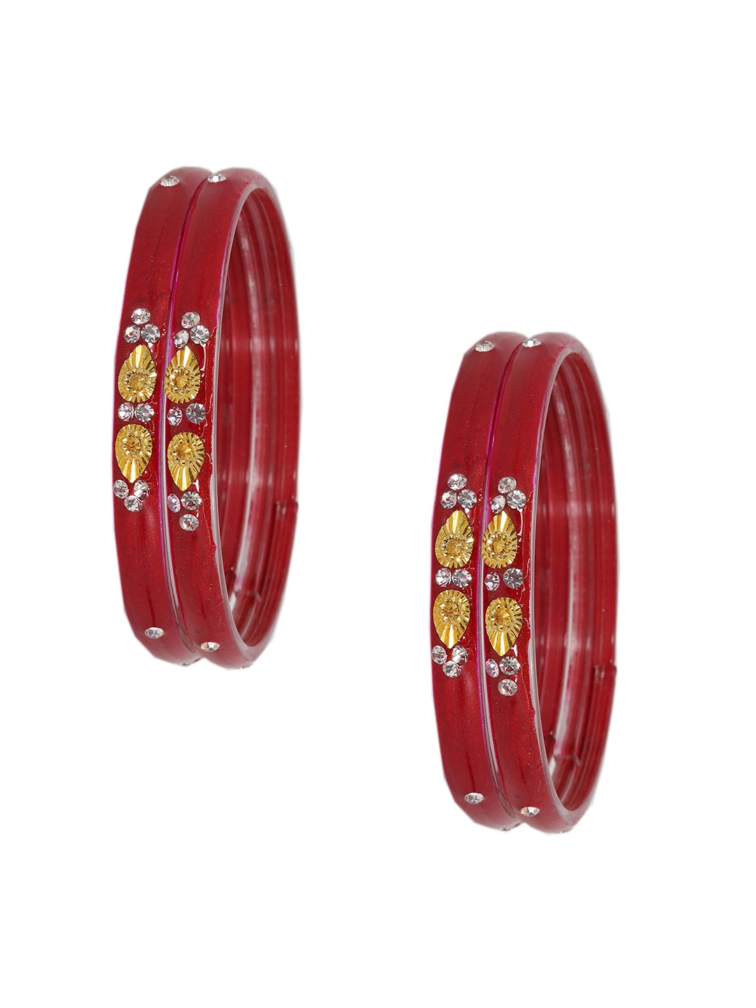 ZULKA Set Of 4 Glass with Zircon Gemstone and Beads Studded Glossy Kada Bangles, Red
ZULKA Set Of 4 Glass with Zircon Gemstone and Beads Studded Glossy Kada Bangles, Red