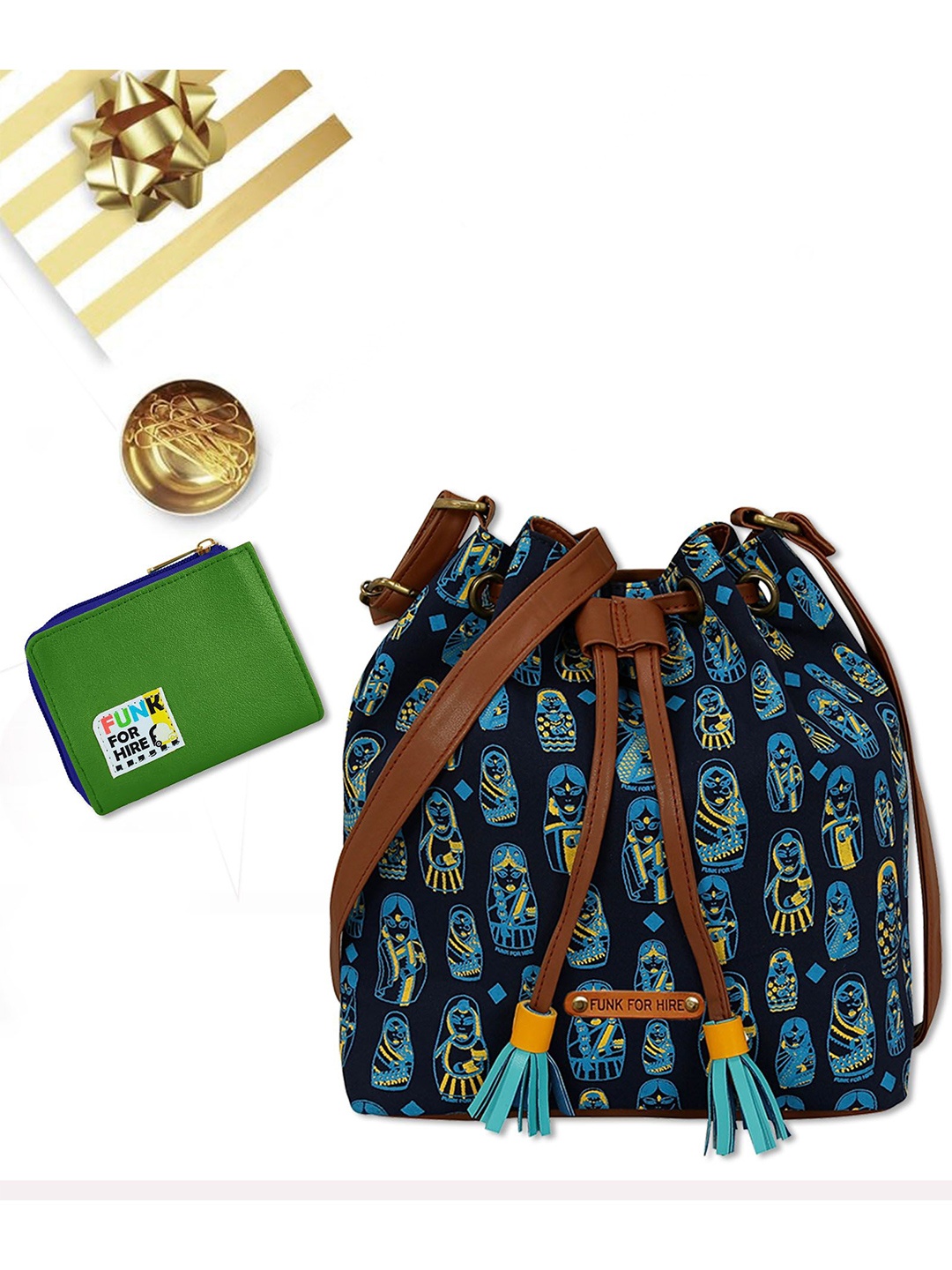 Funk For Hire Ethnic Motifs Printed Bucket Sling Bag with Tasselled, Navy blue
Funk For Hire Ethnic Motifs Printed Bucket Sling Bag with Tasselled, Navy blue