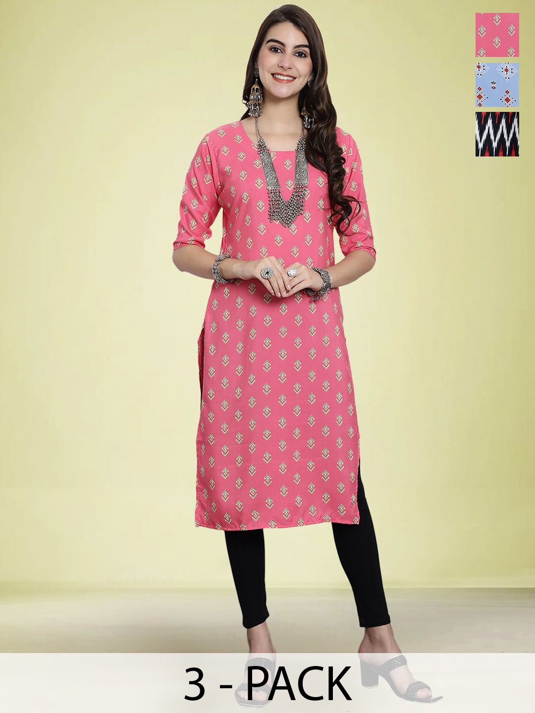 Moda Rapido Selection Of 3 Chevron Printed Round Neck Straight Kurtas, Black
Moda Rapido Selection Of 3 Chevron Printed Round Neck Straight Kurtas, Black