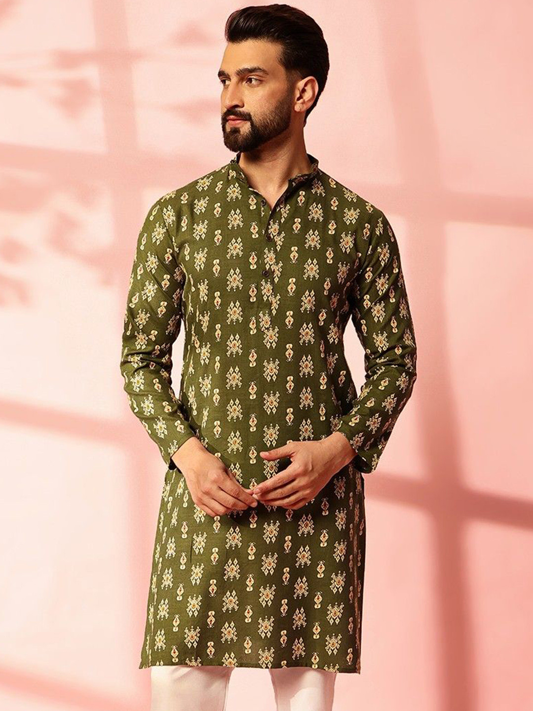Anouk Ethnic Motifs Printed Band Collar Ikat Technique Straight Cotton Linen Kurta, Green
Anouk Ethnic Motifs Printed Band Collar Ikat Technique Straight Cotton Linen Kurta, Green
