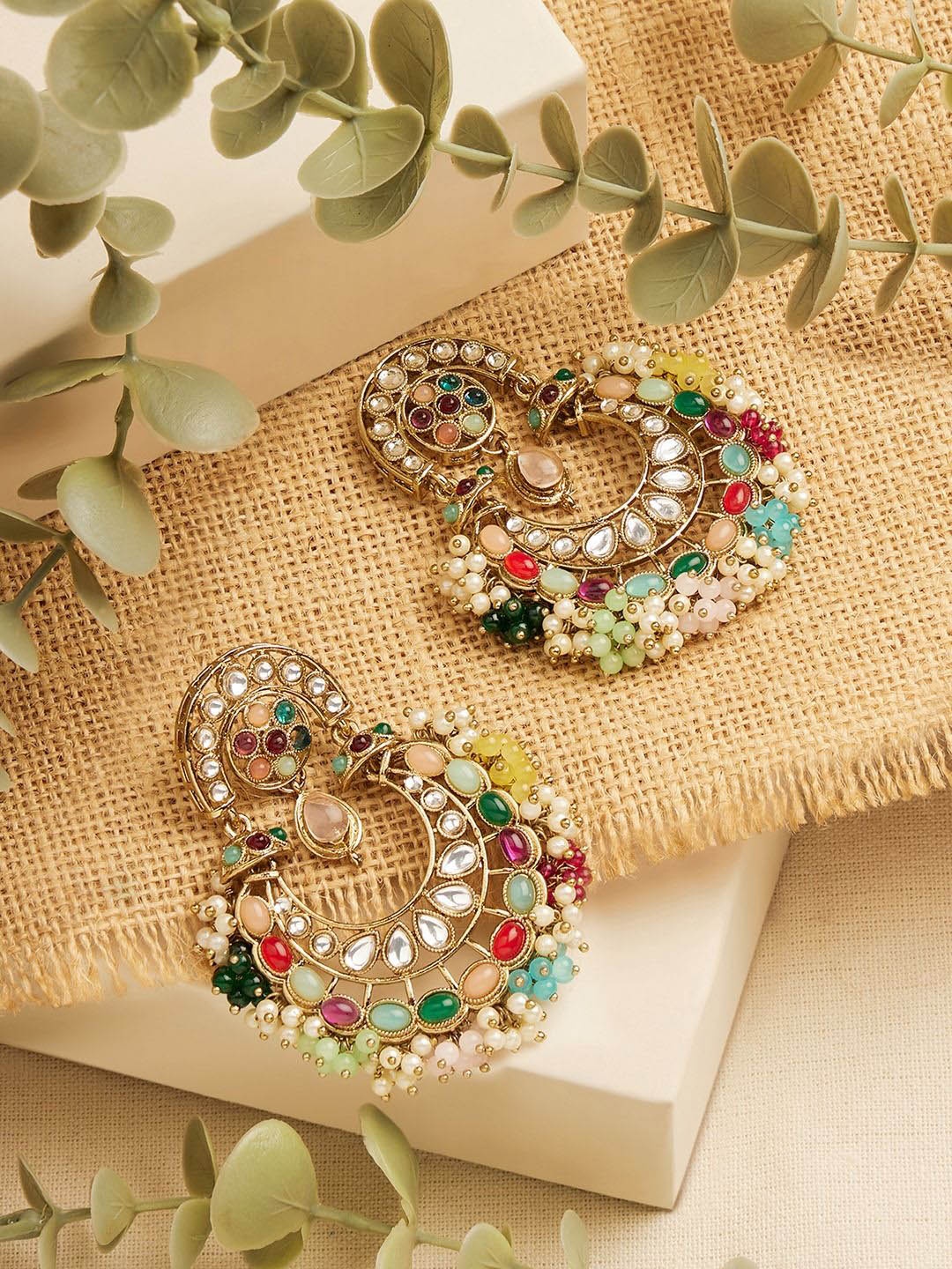 Zaveri Pearls Gold-Plated Kundan Studded & Beaded Crescent Shaped Chandbalis, Multi
Zaveri Pearls Gold-Plated Kundan Studded & Beaded Crescent Shaped Chandbalis, Multi