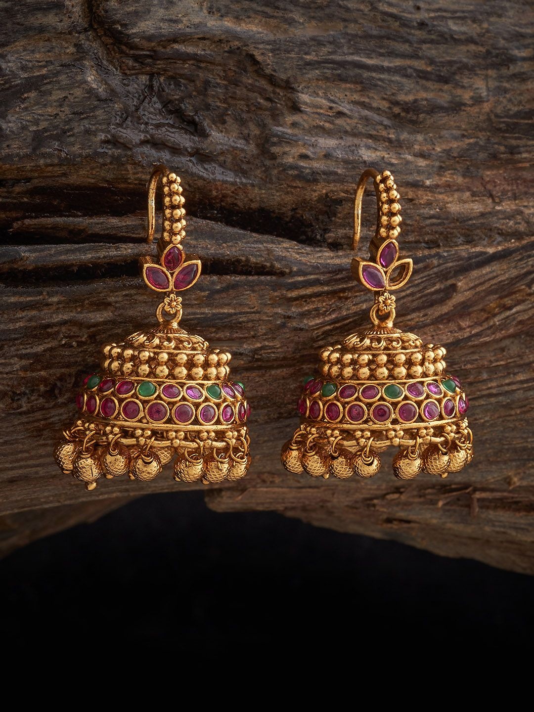 Kushal's Fashion Jewellery Ruby Gold-Plated Ethnic Antique Dome Shaped Jhumkas Earrings
Kushal's Fashion Jewellery Ruby Gold-Plated Ethnic Antique Dome Shaped Jhumkas Earrings