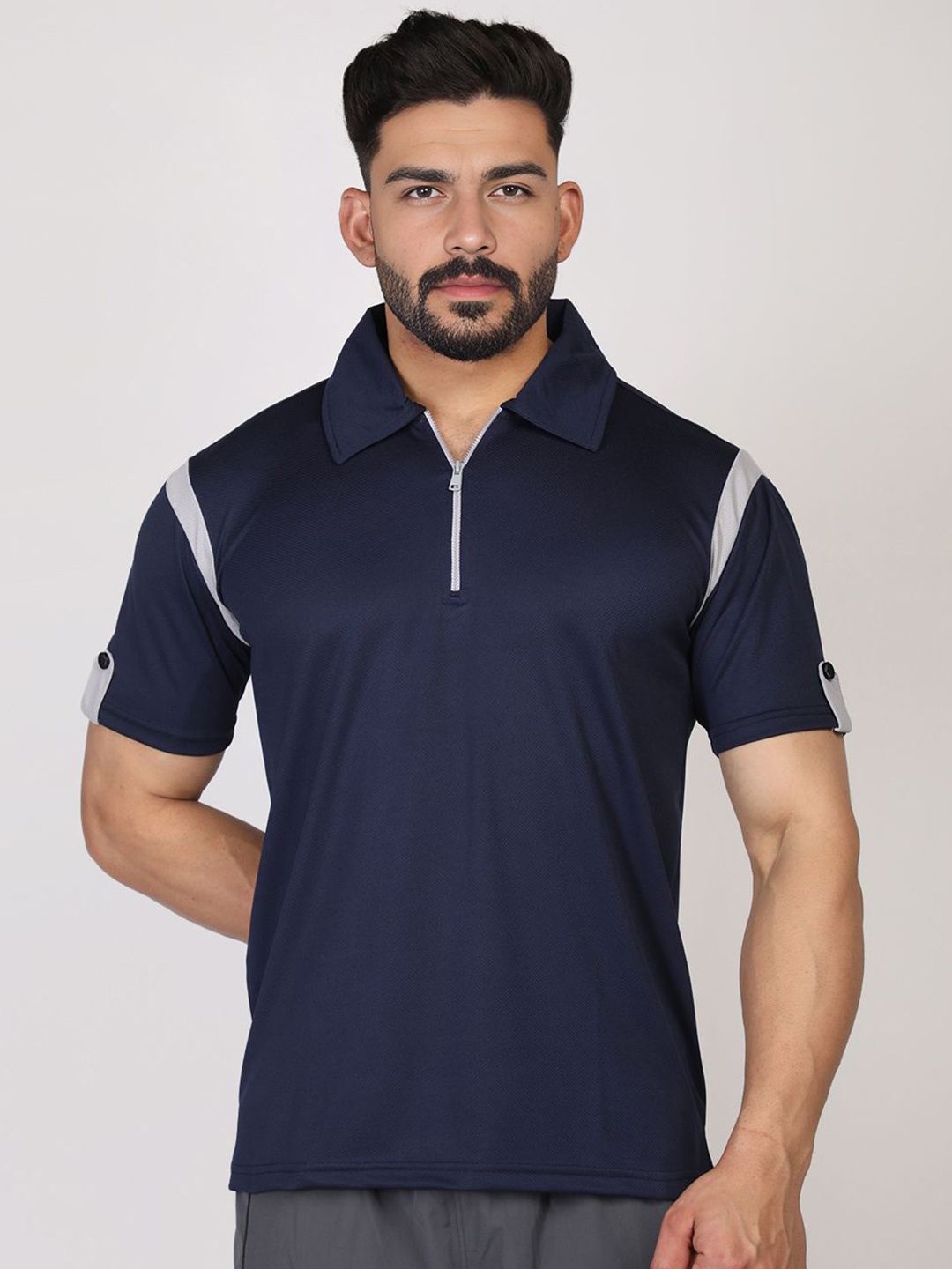 CHKOKKO Men Polo Neck Regular Fit Short Sleeves Gym Sports Zipper Tshirt, Navy blue
CHKOKKO Men Polo Neck Regular Fit Short Sleeves Gym Sports Zipper Tshirt, Navy blue