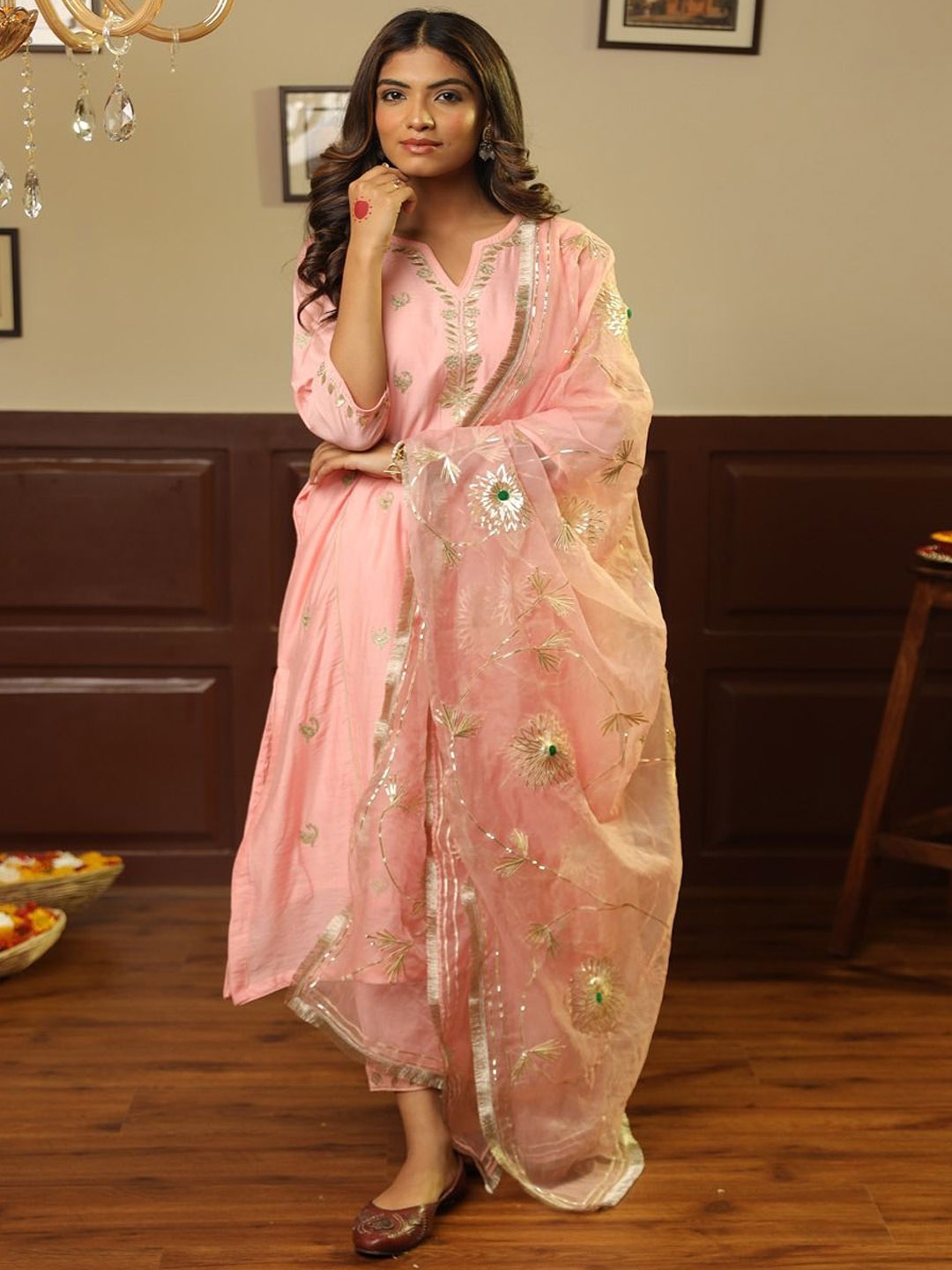 ASRUMO Women Embroidered Regular Chanderi Silk Kurta with Trousers & With Dupatta, Pink
ASRUMO Women Embroidered Regular Chanderi Silk Kurta with Trousers & With Dupatta, Pink