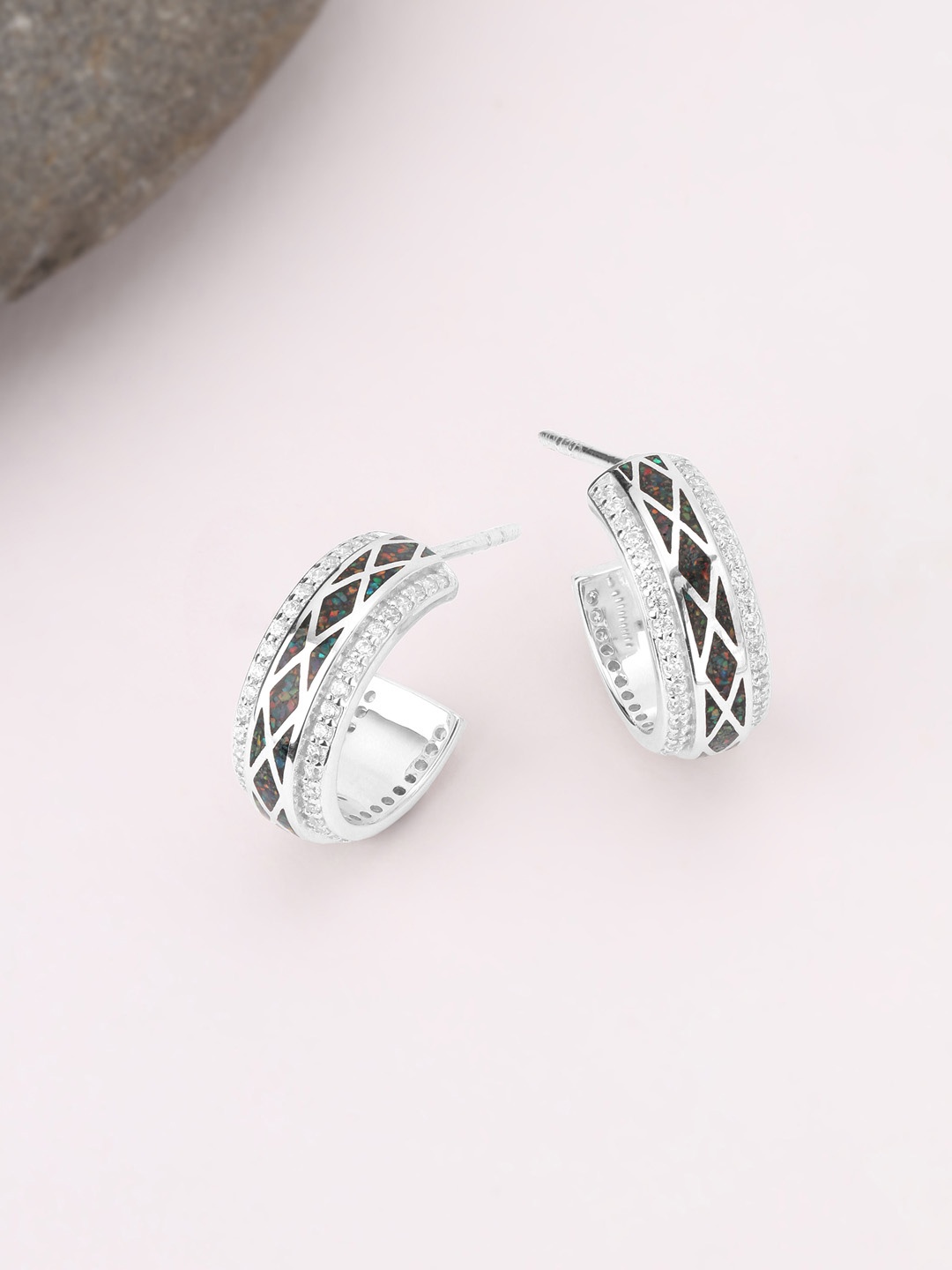 Mia by Tanishq Mosaic Crush Opal Studded Circular Studded Half Hoop Earring, Silver
Mia by Tanishq Mosaic Crush Opal Studded Circular Studded Half Hoop Earring, Silver