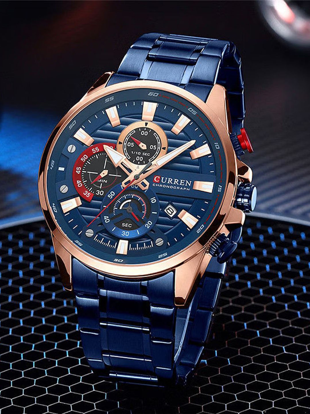 Curren Men Brass Patterned Dial & Stainless Steel Bracelet Style Straps Analogue Watch CR-8415-Blue RG
Curren Men Brass Patterned Dial & Stainless Steel Bracelet Style Straps Analogue Watch CR-8415-Blue RG