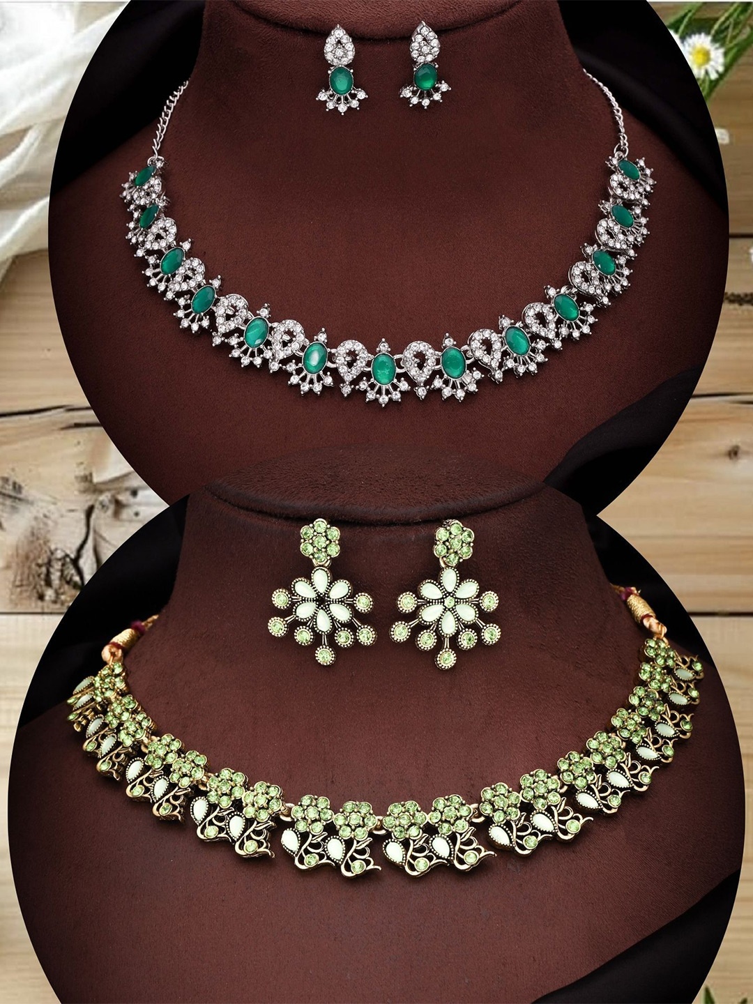 DIVASTRI Set Of 2 Gold-Plated & Silver-Plated American Diamond Studded Jewellery Sets
DIVASTRI Set Of 2 Gold-Plated & Silver-Plated American Diamond Studded Jewellery Sets