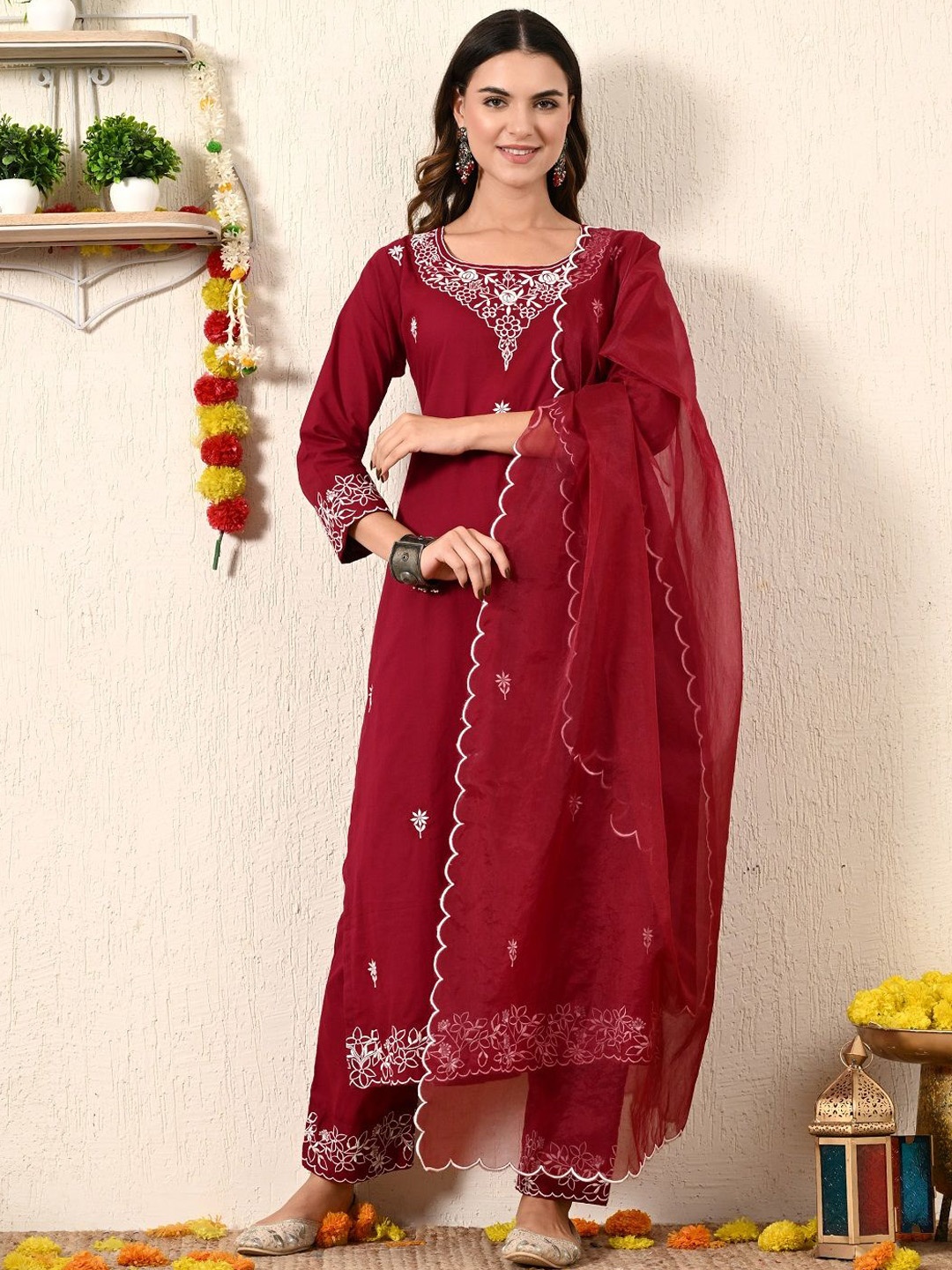 PINKVILLE JAIPUR Women Embroidered Regular Thread Work Pure Cotton Kurta with Trousers & With Dupatta, Maroon
PINKVILLE JAIPUR Women Embroidered Regular Thread Work Pure Cotton Kurta with Trousers & With Dupatta, Maroon