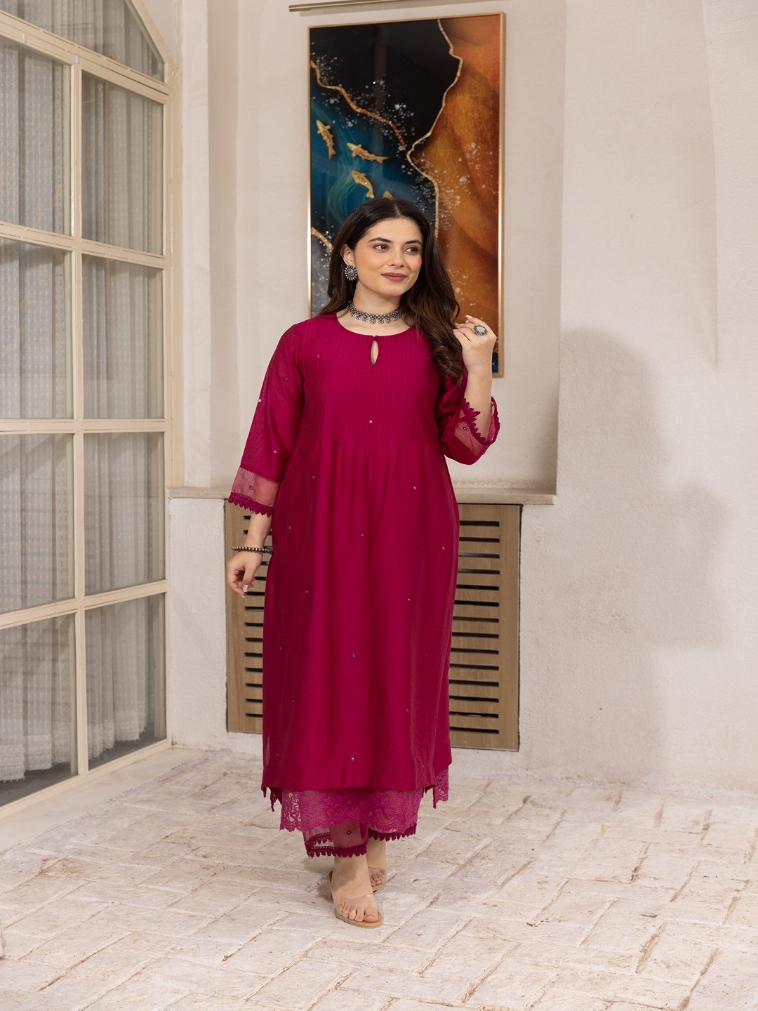 ASRUMO Women Embroidered Regular Aari Work Kurta with Trousers & With Dupatta, Pink
ASRUMO Women Embroidered Regular Aari Work Kurta with Trousers & With Dupatta, Pink