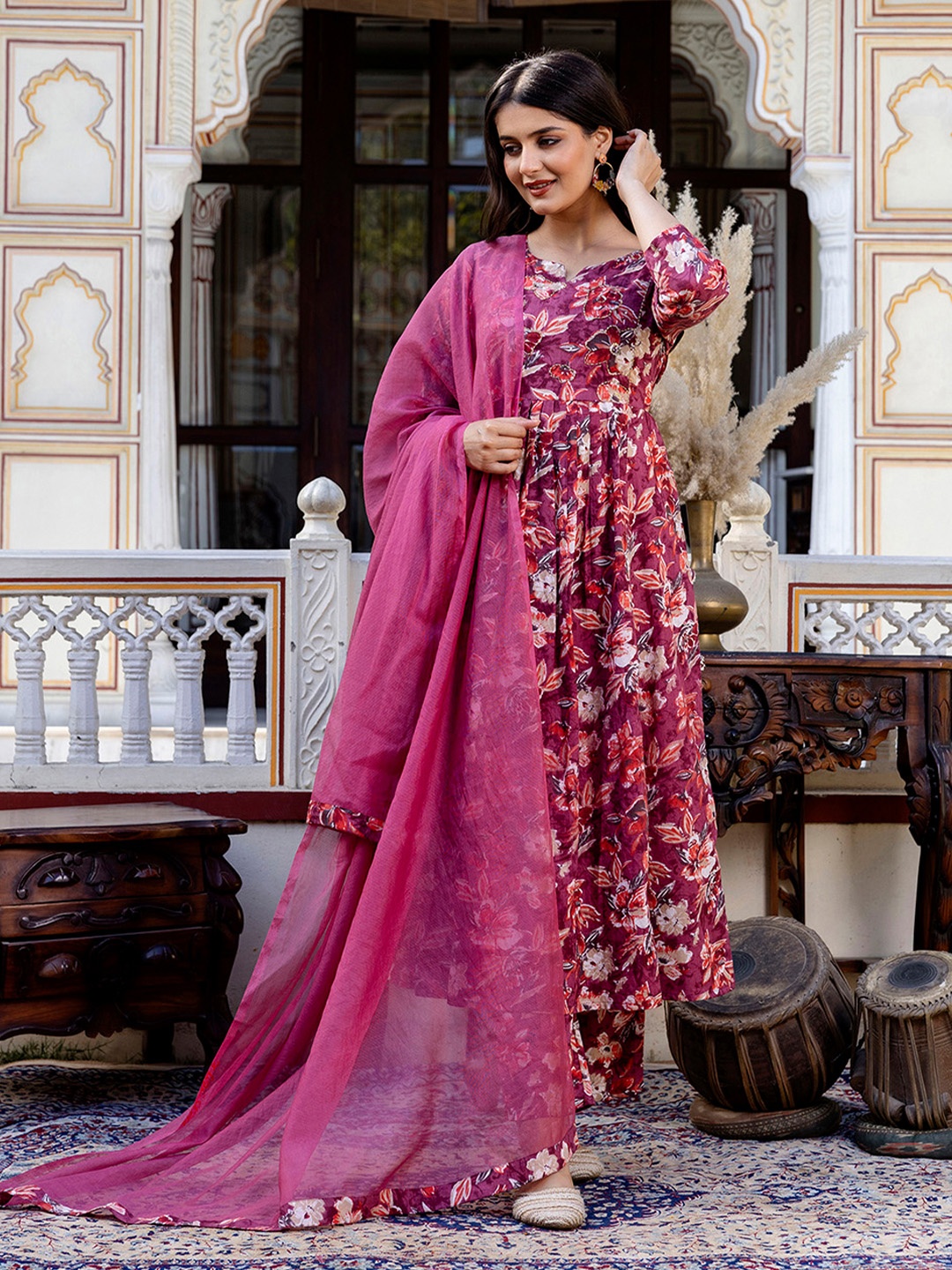 ERISHA Women Floral Printed Pleated Sequinned Pure Cotton Kurta with Trousers & With Dupatta, Purple
ERISHA Women Floral Printed Pleated Sequinned Pure Cotton Kurta with Trousers & With Dupatta, Purple
