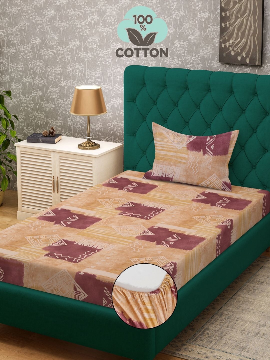 Myntra Elegant Homes Multicoloured Geometric 400 TC Single Bedsheet with 1 Pillow Covers, Brown
Myntra Elegant Homes Multicoloured Geometric 400 TC Single Bedsheet with 1 Pillow Covers, Brown