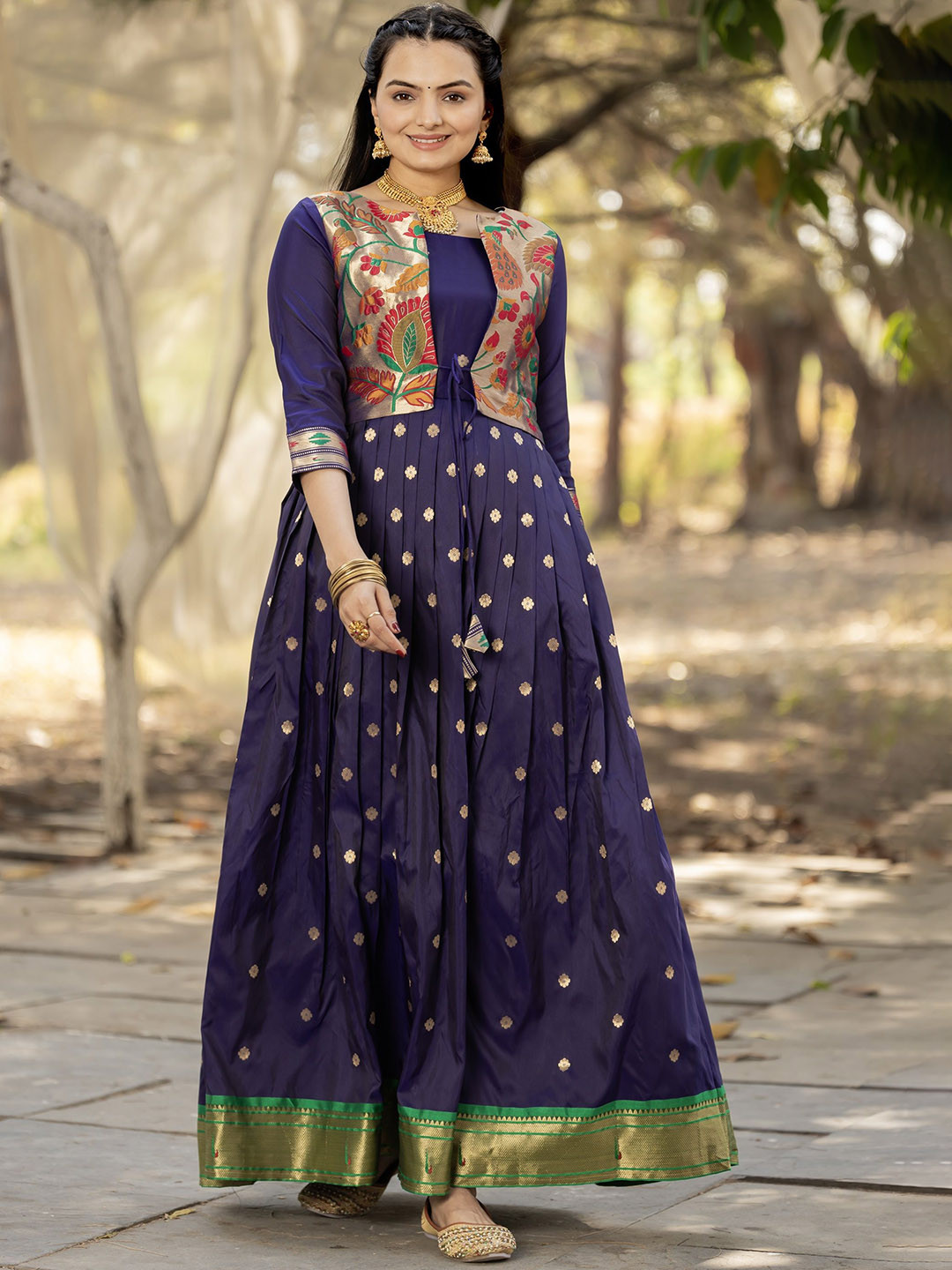 Tasarika Ankle-Length Ethnic Dresses, Navy blue 
Tasarika Ankle-Length Ethnic Dresses, Navy blue