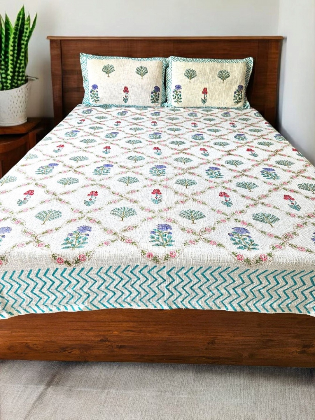 Feels Like Home Sapphire White & Green Printed King Size Bed Cover With Pillow Covers
Feels Like Home Sapphire White & Green Printed King Size Bed Cover With Pillow Covers