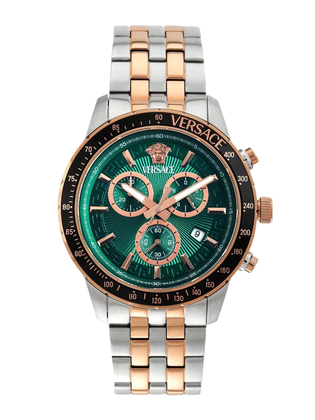 Versace Men Brass Dial & Stainless Steel Bracelet Style Straps Analogue Watch VEZCA0424, Green
Versace Men Brass Dial & Stainless Steel Bracelet Style Straps Analogue Watch VEZCA0424, Green