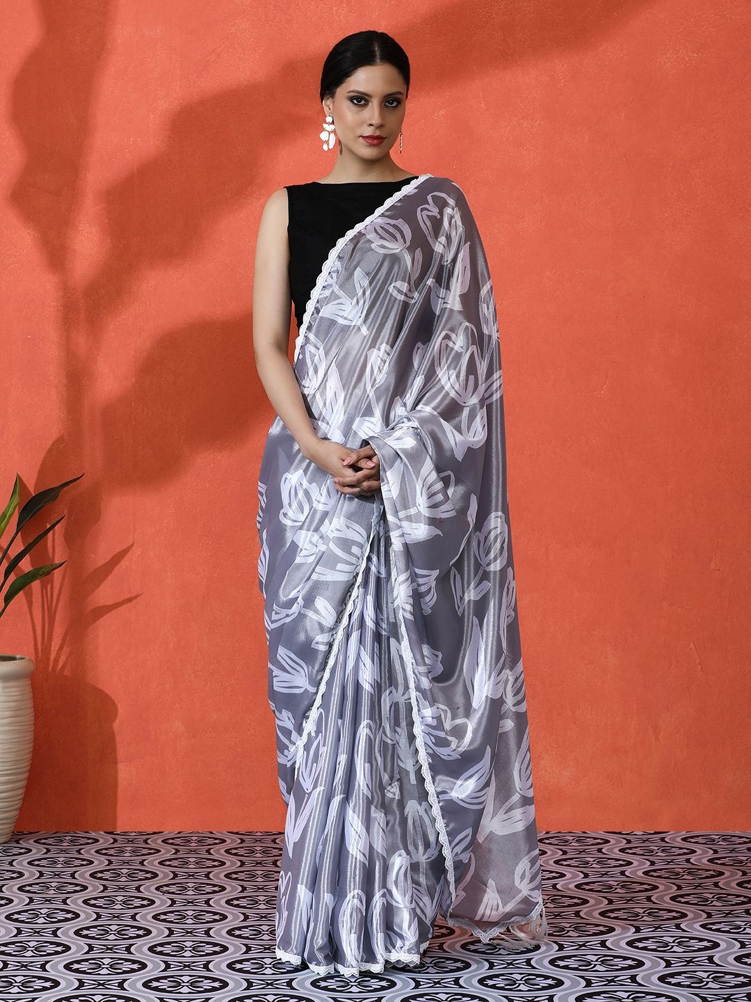 Sangria Embellished Floral Printed Digital Printed Satin Saree With Blouse Piece, Grey
Sangria Embellished Floral Printed Digital Printed Satin Saree With Blouse Piece, Grey