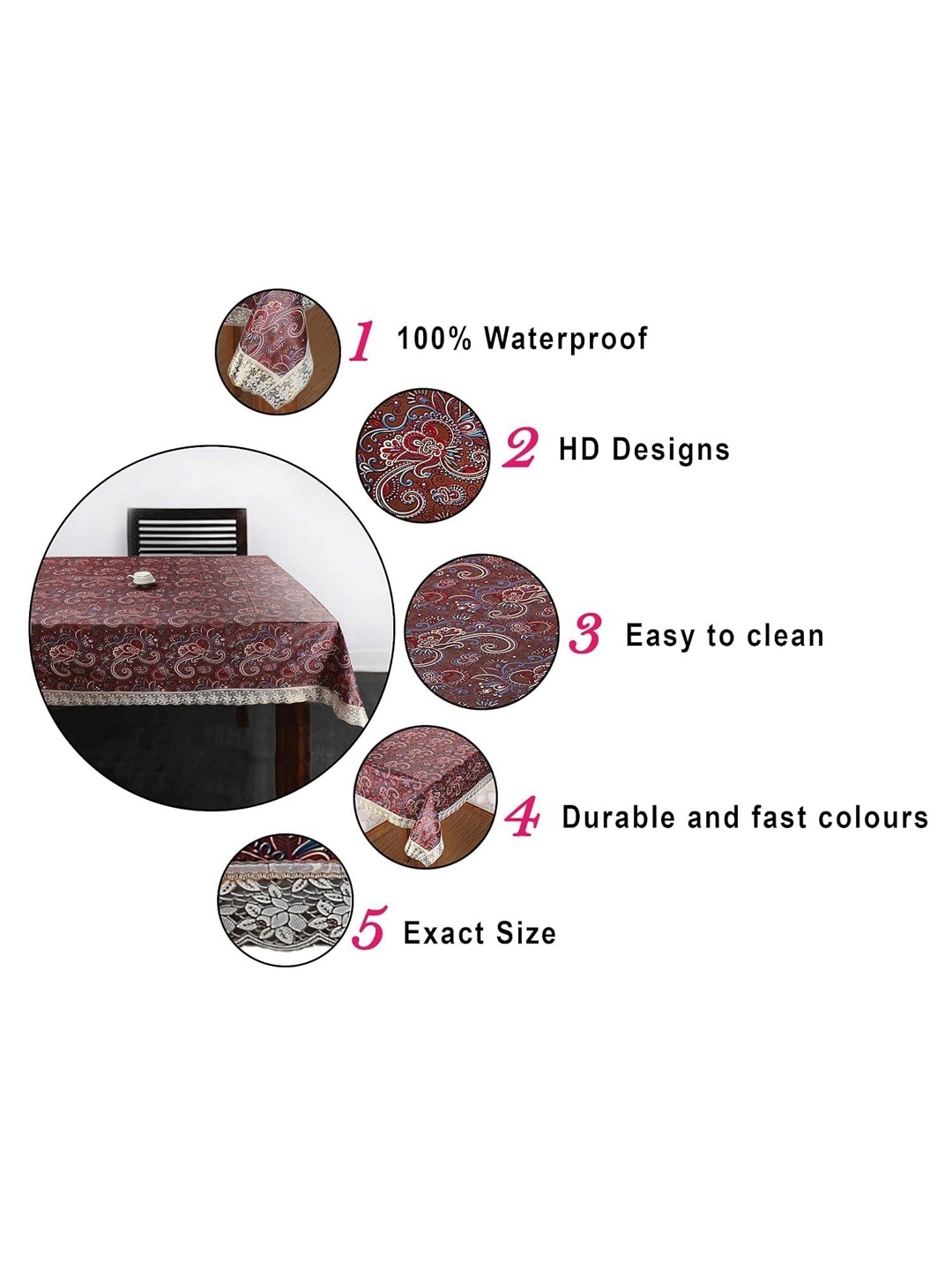 Homerz Maroon Floral Waterproof Plastic 4-Seater Table Cover with Embroidered details
Homerz Maroon Floral Waterproof Plastic 4-Seater Table Cover with Embroidered details