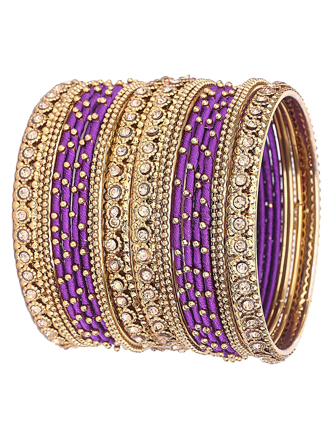 ZULKA Set Of 28 Metal With Silk Thread and Zircon Gemstone Worked Traditional Bangles, Purple
ZULKA Set Of 28 Metal With Silk Thread and Zircon Gemstone Worked Traditional Bangles, Purple