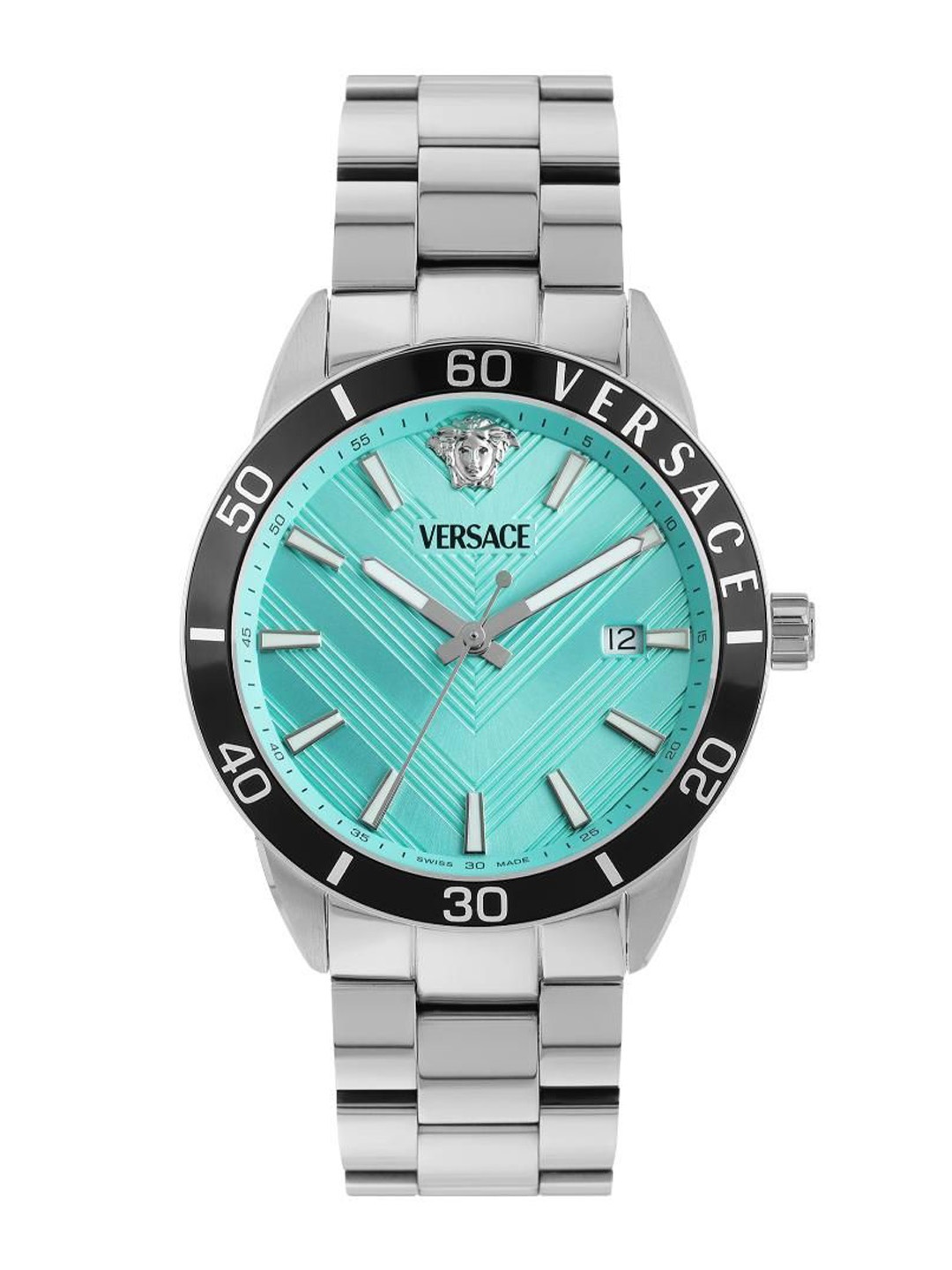 Versace Men Brass Dial & Stainless Steel Bracelet Style Straps Analogue Watch VEYCA0324, Turquoise blue
Versace Men Brass Dial & Stainless Steel Bracelet Style Straps Analogue Watch VEYCA0324, Turquoise blue