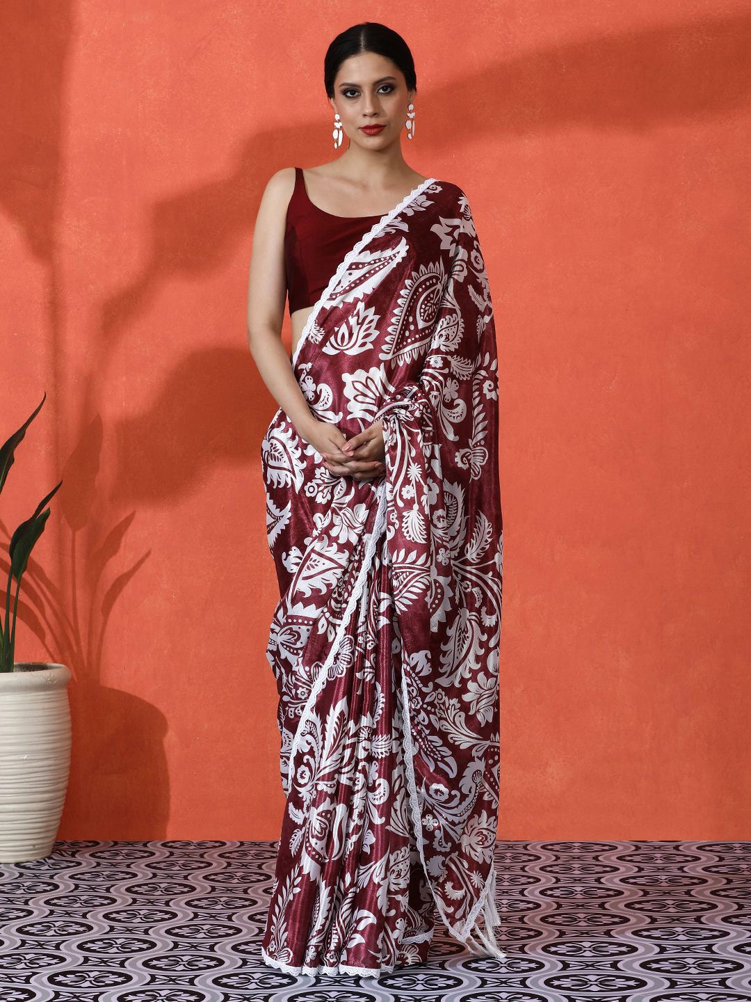 Sangria Embellished Floral Printed Digital Printed Satin Saree With Blouse Piece, Red
Sangria Embellished Floral Printed Digital Printed Satin Saree With Blouse Piece, Red
