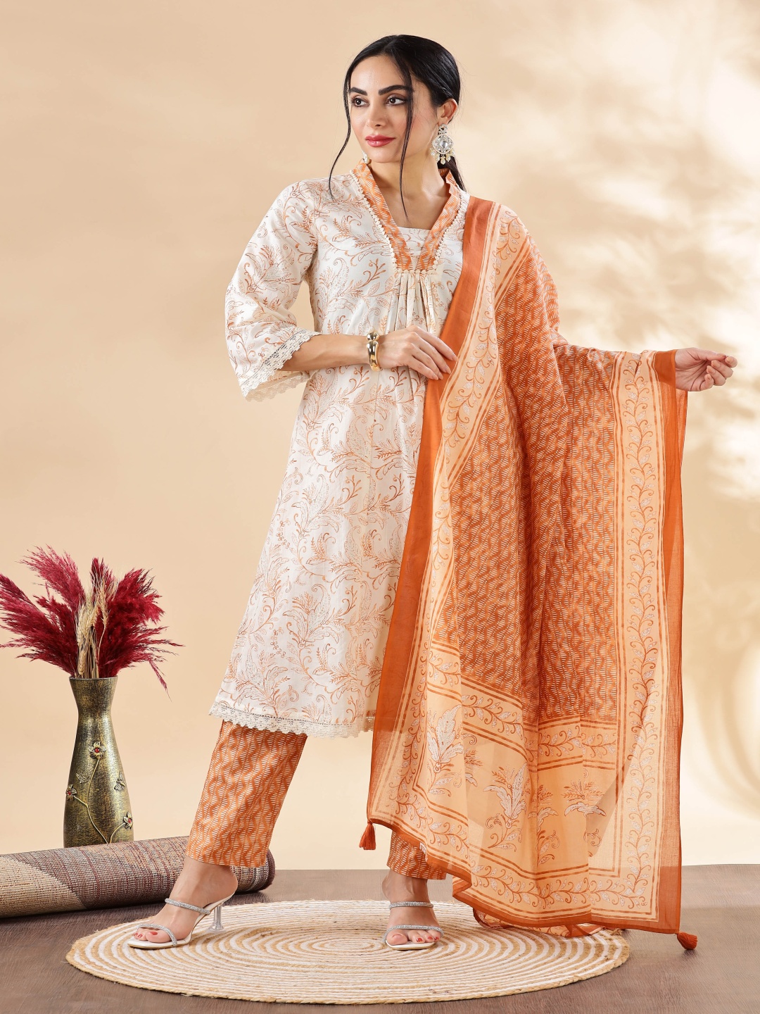 Anouk Women Floral Printed Pleated Pure Cotton Kurta with Trousers & With Dupatta, Orange
Anouk Women Floral Printed Pleated Pure Cotton Kurta with Trousers & With Dupatta, Orange