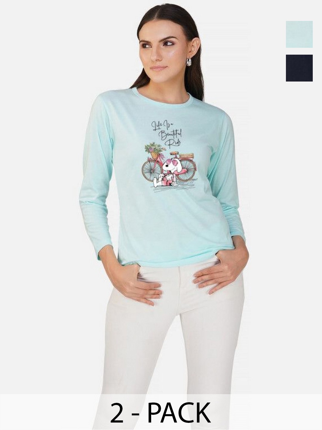 Metronaut Women Pack of 2 Bio Finish Graphic Printed Round Neck Cotton T-shirts, Turquoise blue
Metronaut Women Pack of 2 Bio Finish Graphic Printed Round Neck Cotton T-shirts, Turquoise blue