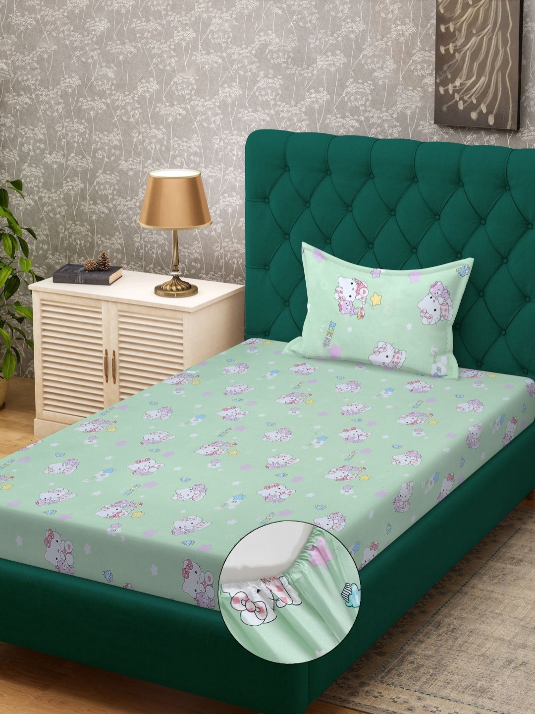 Myntra Elegant Homes Green & White Cartoon Characters 400 TC Single Bedsheet with 1 Pillow Covers
Myntra Elegant Homes Green & White Cartoon Characters 400 TC Single Bedsheet with 1 Pillow Covers