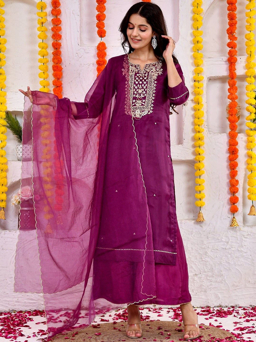 DRESENCE Women Ethnic Motifs Embroidered Regular Zardozi Pure Silk Kurta with Sharara & With Dupatta, Purple
DRESENCE Women Ethnic Motifs Embroidered Regular Zardozi Pure Silk Kurta with Sharara & With Dupatta, Purple