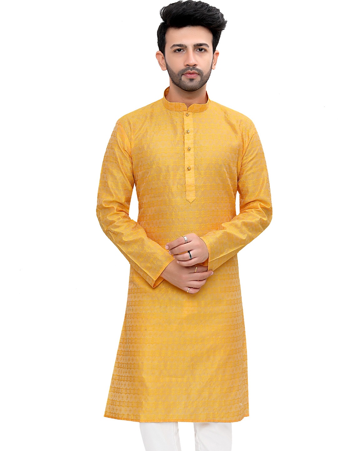 Authentics Ethnic Motifs Embroidered Thread Work Jacquard Art Silk Straight Kurta, Yellow
Authentics Ethnic Motifs Embroidered Thread Work Jacquard Art Silk Straight Kurta, Yellow
